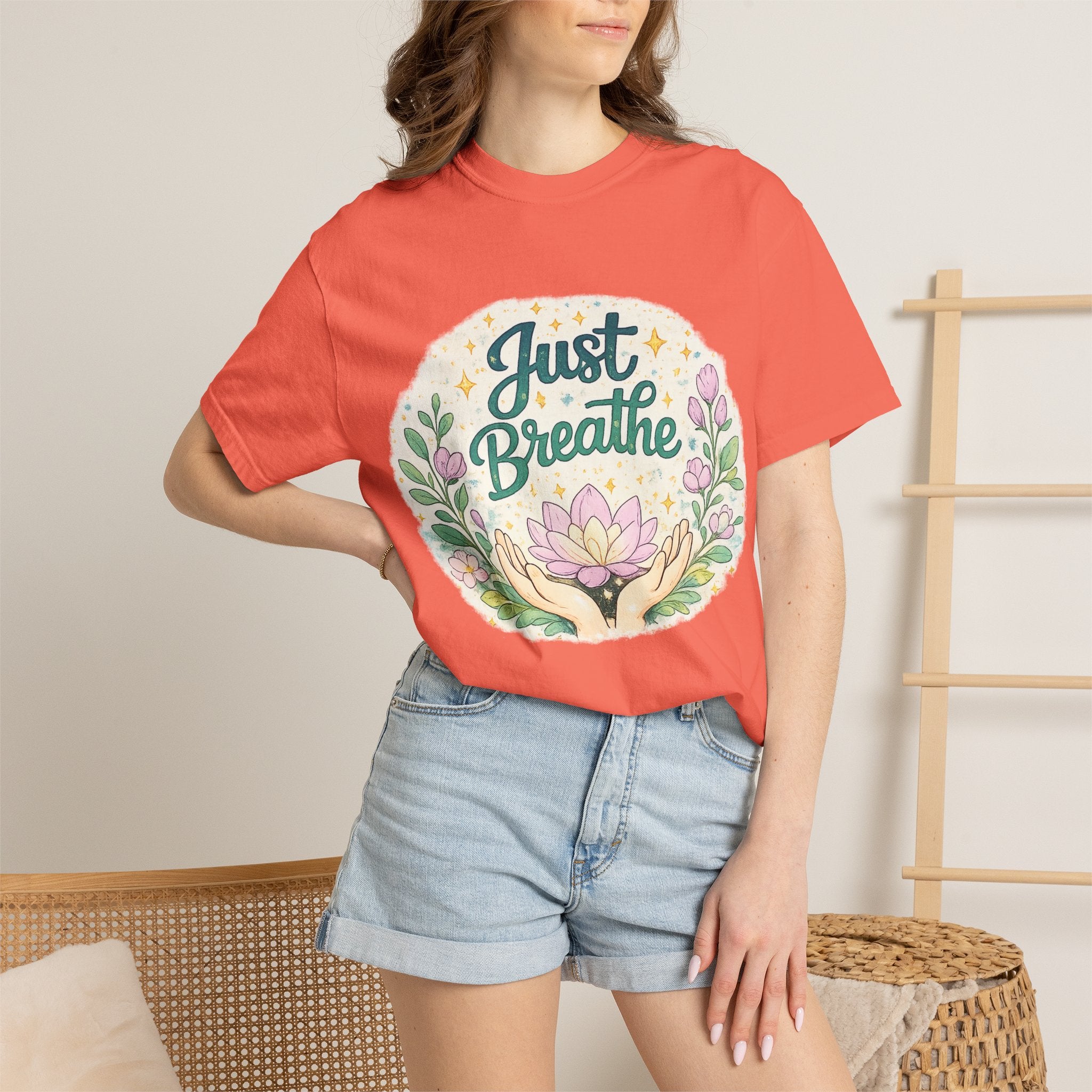 Just Breathe T-Shirt — Floral Lotus Mindfulness Tee