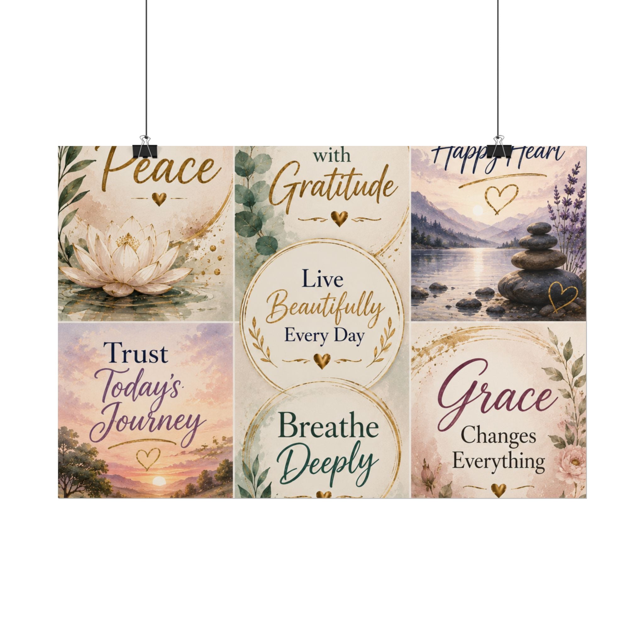 Rolled Poster - Inspirational Wall Art Set: "Choose Peace / Live with Gratitude / Calm Mind, Happy Heart / Trust Today's Journey / [...]