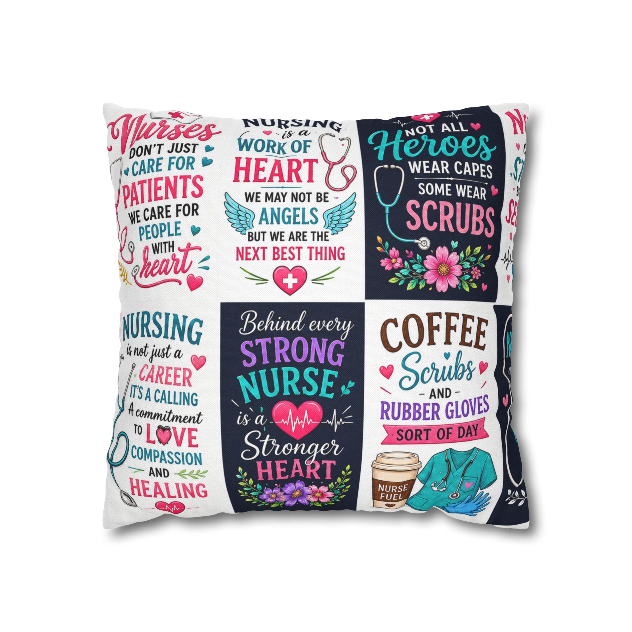 Nurse Quotes Patchwork Square Pillowcase — Inspirational Nursing Gifts