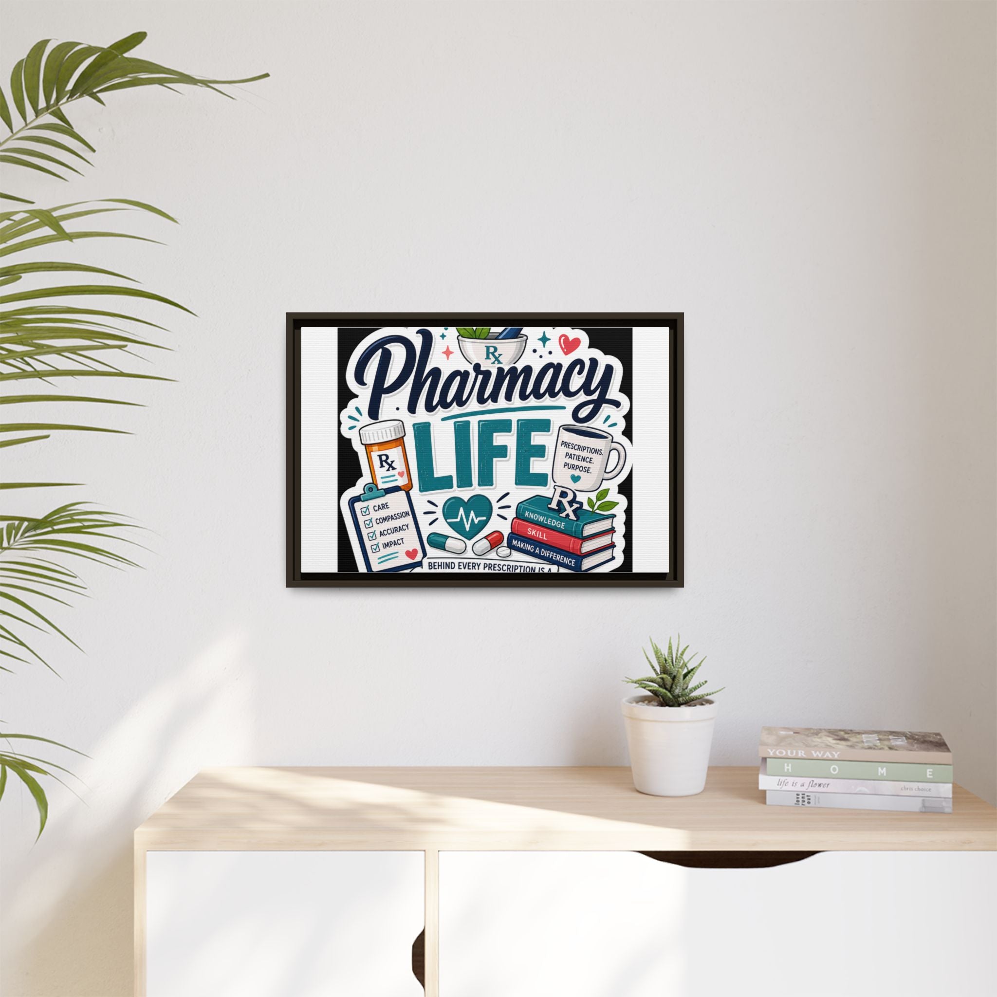 Pharmacy Life Framed Canvas Art — Colorful Pharmacist Wall Decor