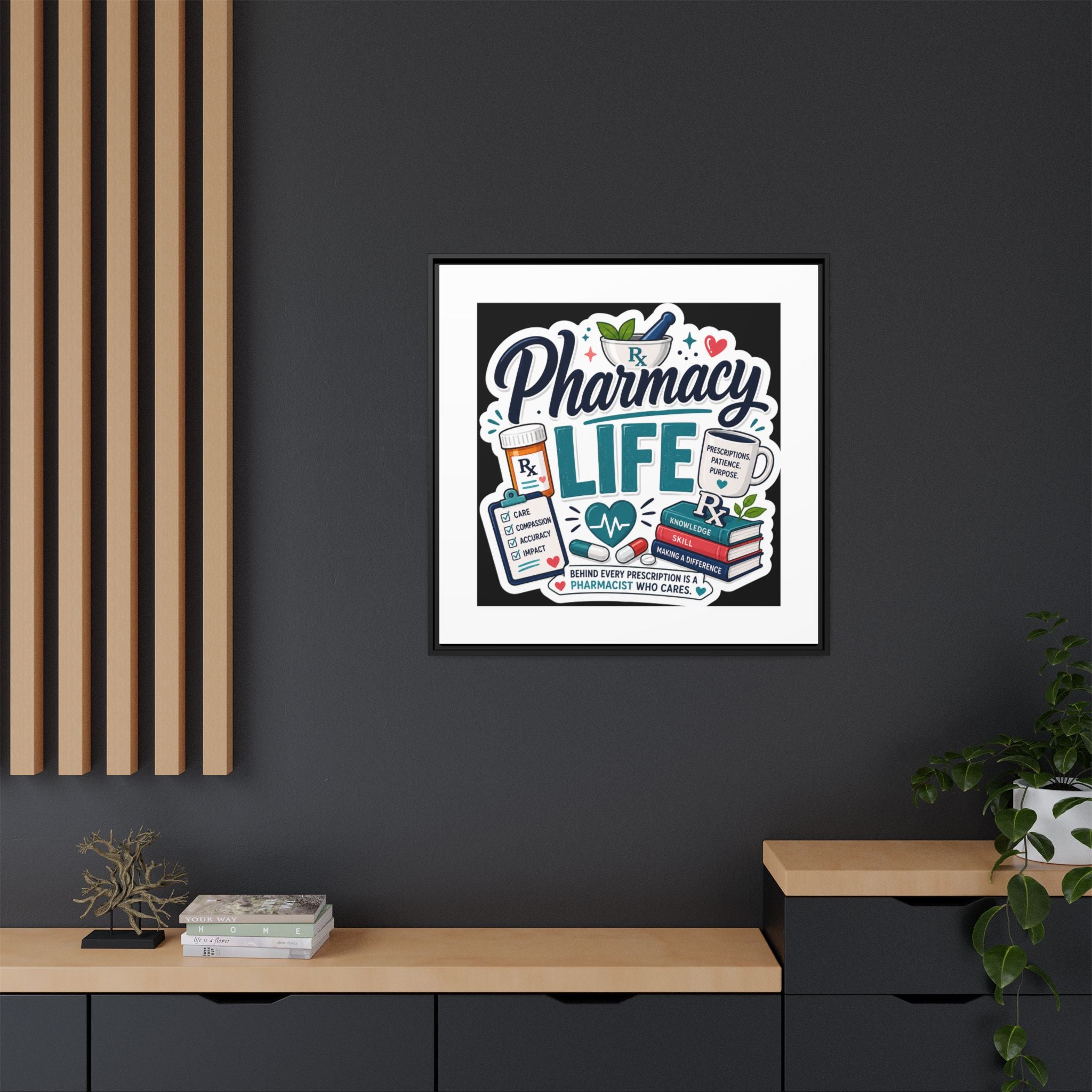 Pharmacy Life Framed Canvas Art — Colorful Pharmacist Wall Decor