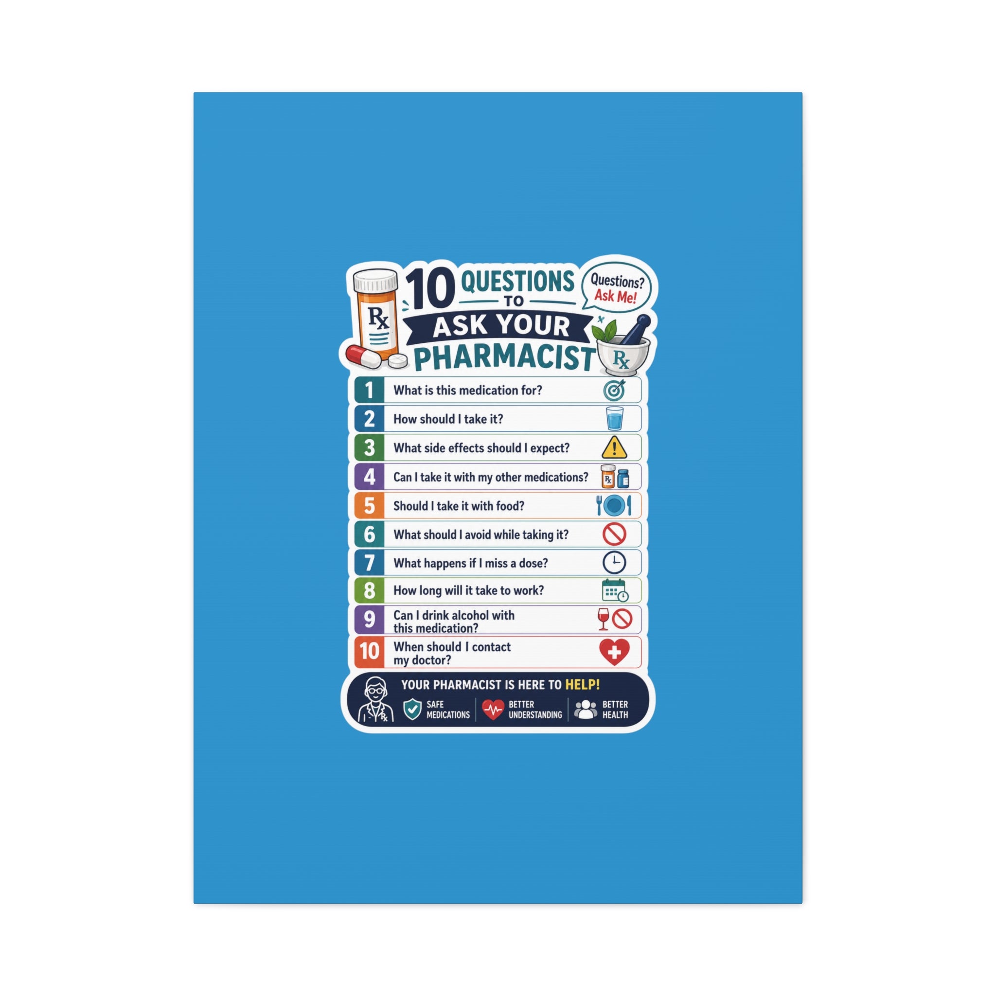 Pharmacist Questions Canvas Print — "10 Questions to Ask Your Pharmacist"