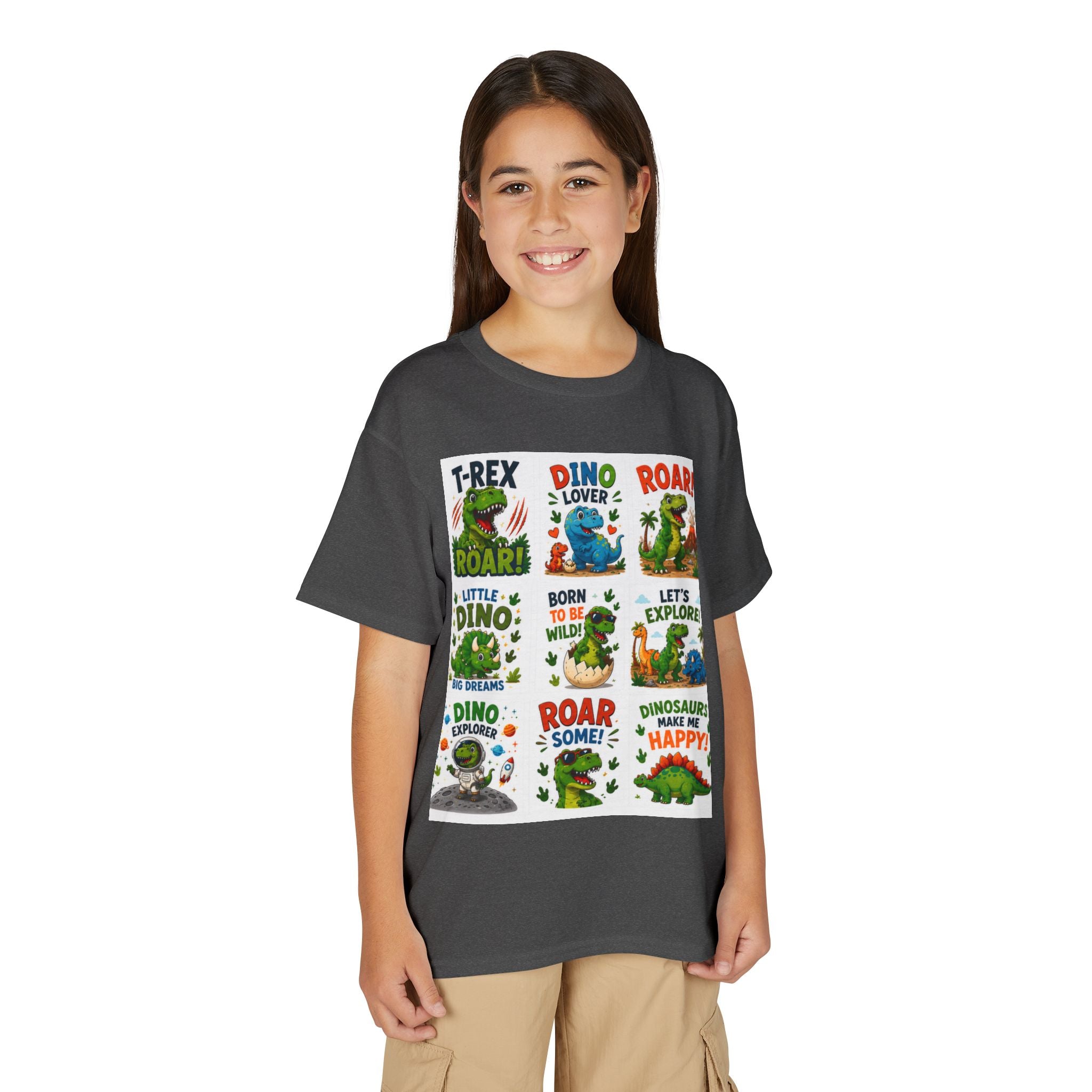 Kids Dinosaur T-Shirt — Cute Dino Quotes & Cartoon Grid Design