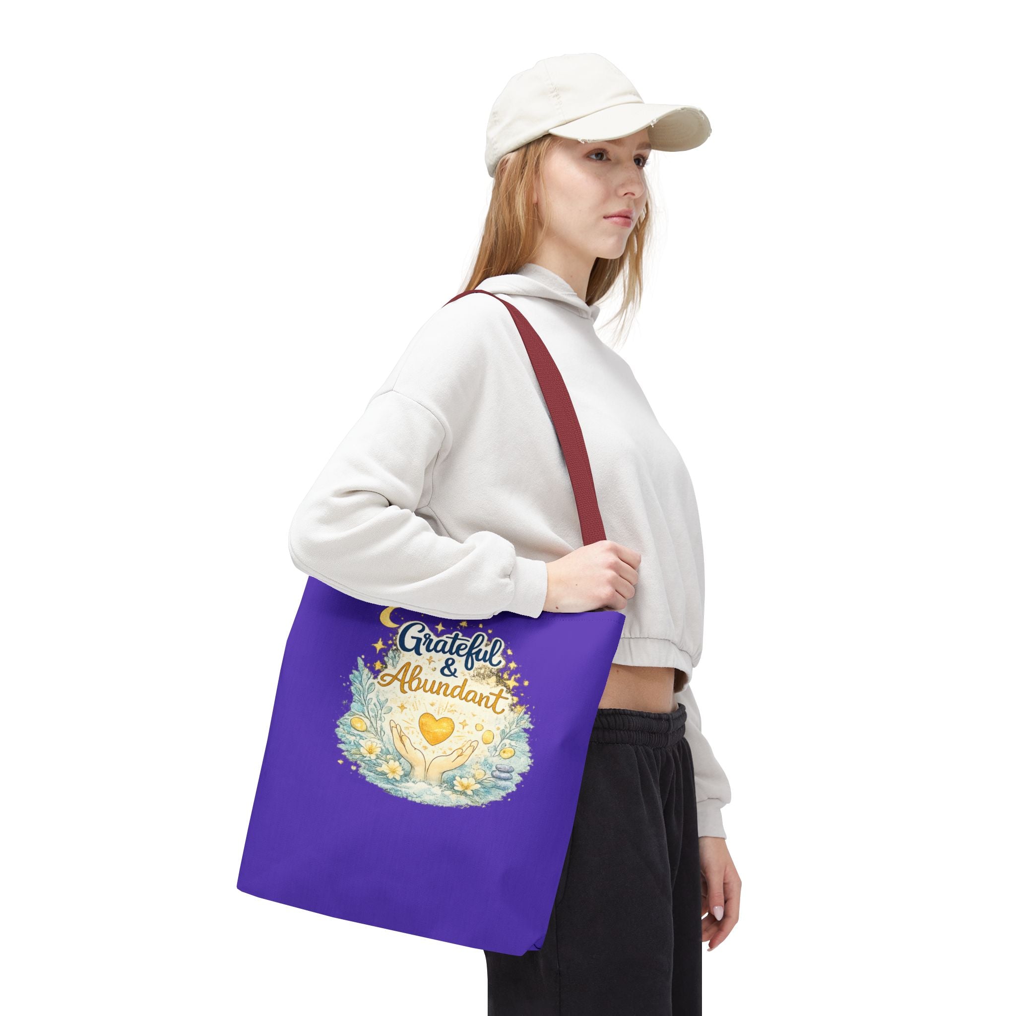 Grateful & Abundant Purple Tote Bag — Inspirational Everyday Shopper