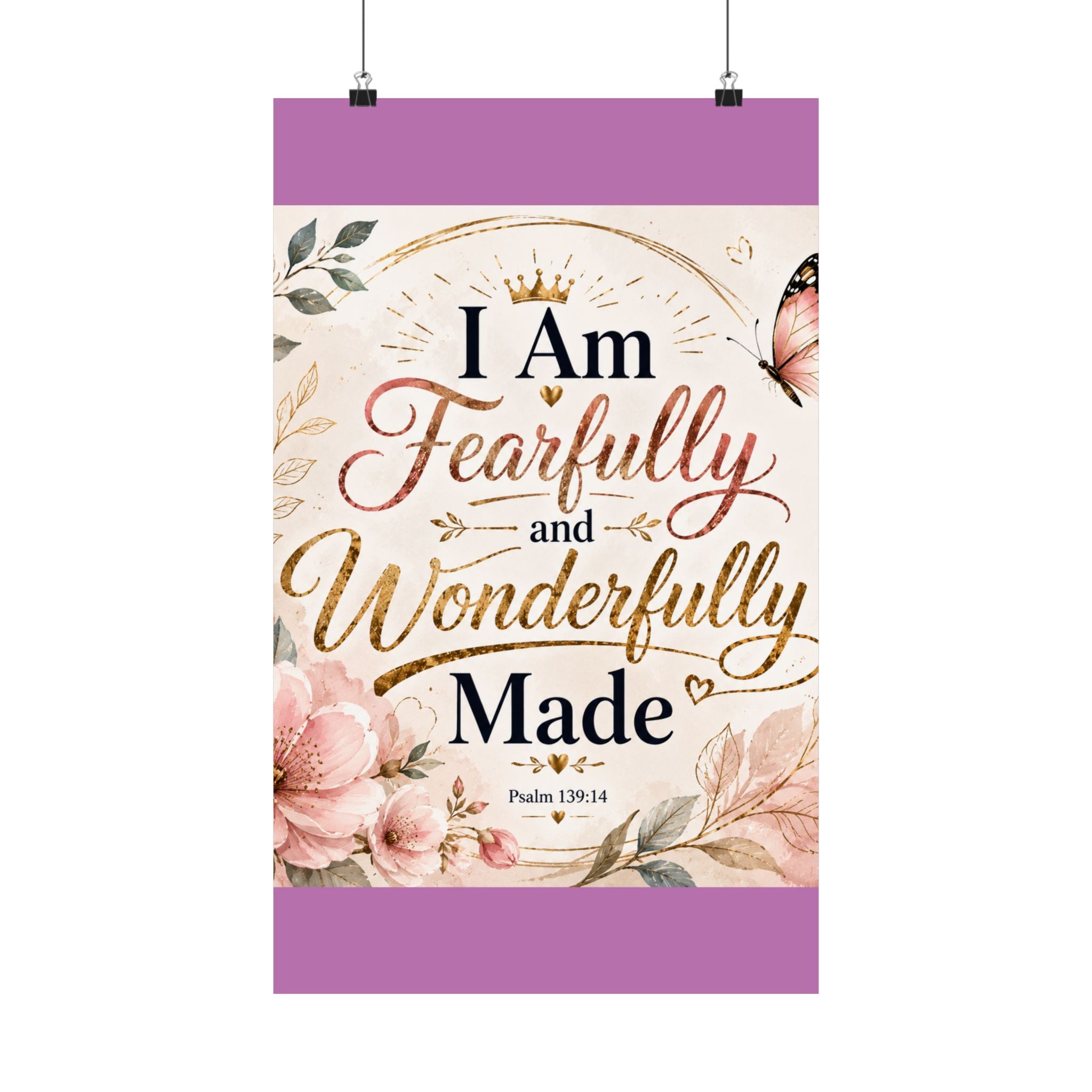 Fearfully & Wonderfully Made Vertical Poster — Inspirational Christian Wall Art (Psalm 139:14)