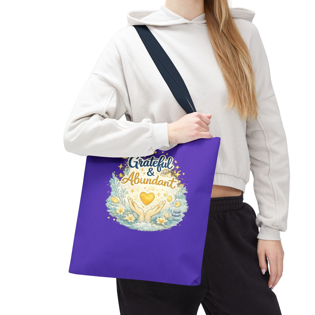 Grateful & Abundant Purple Tote Bag — Inspirational Everyday Shopper