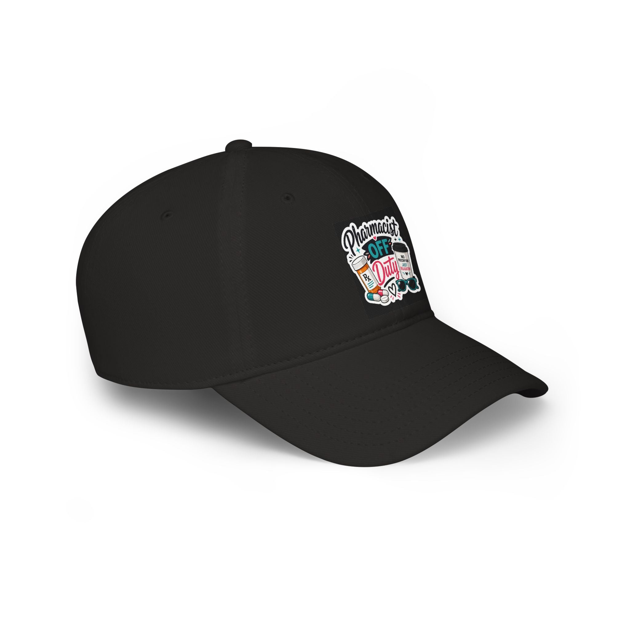 Pharmacist Off Duty Baseball Cap — Funny Pharmacist Hat with Pills & Script Patch