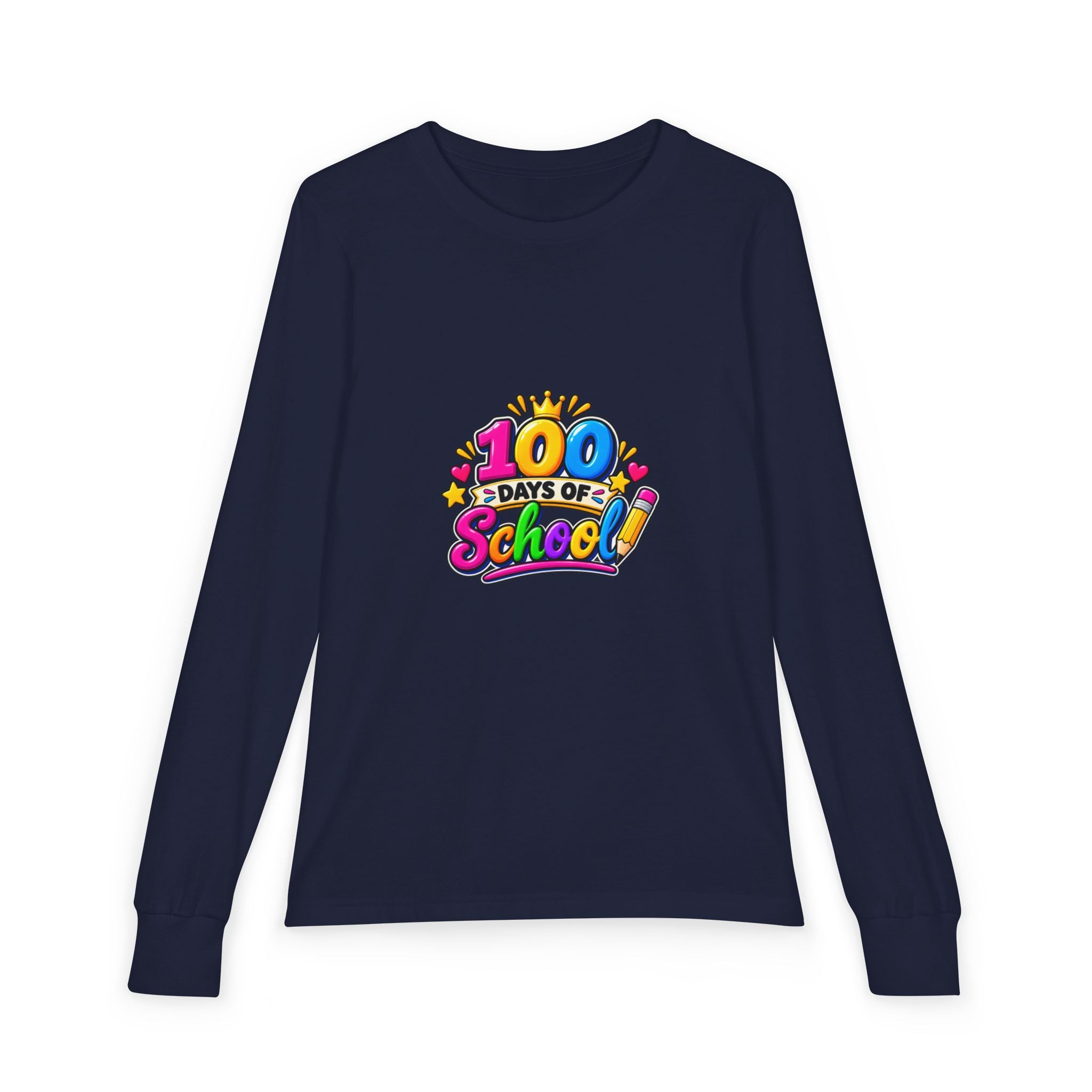 100 Days of School Youth Long Sleeve Tee — Colorful Celebration Shirt for Kids