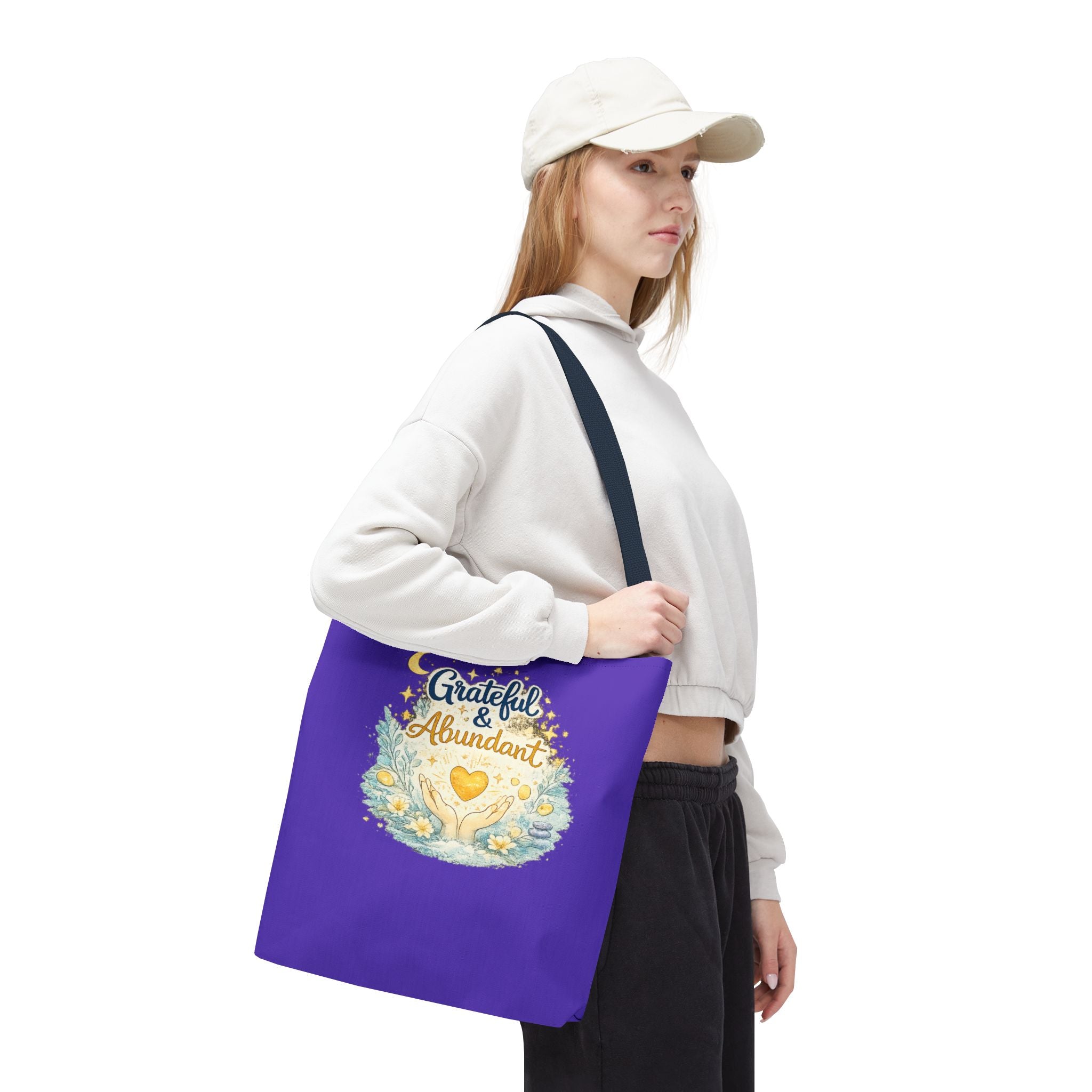 Grateful & Abundant Purple Tote Bag — Inspirational Everyday Shopper