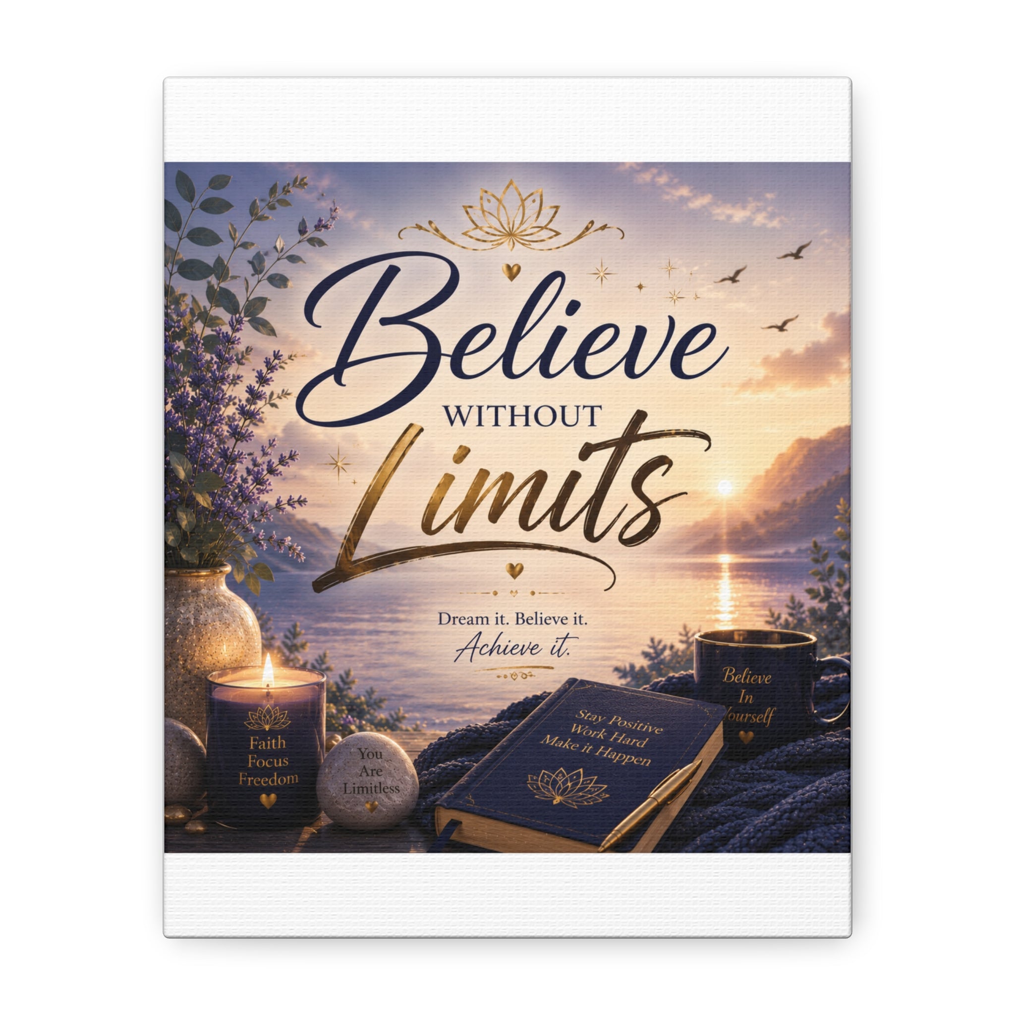 Believe Without Limits Canvas Wall Art – Inspirational Stretched Matte Print