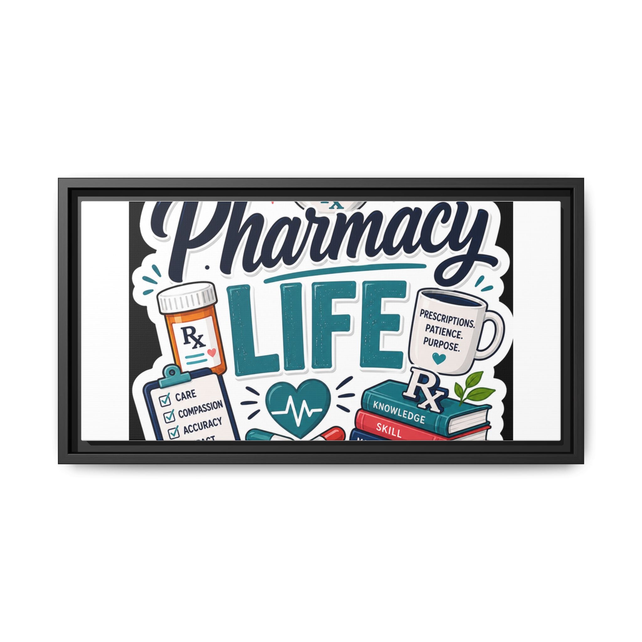 Pharmacy Life Framed Canvas Art — Colorful Pharmacist Wall Decor