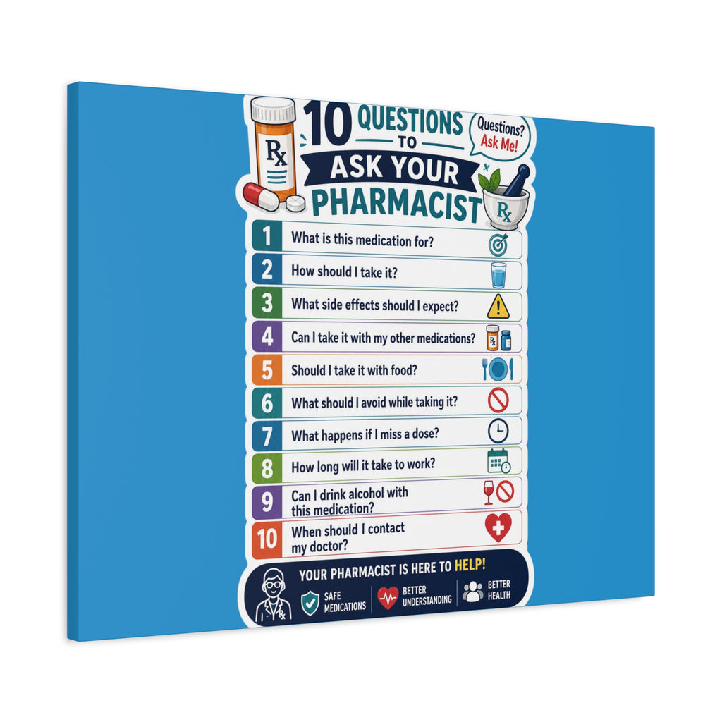 Pharmacist Questions Canvas Print — "10 Questions to Ask Your Pharmacist"