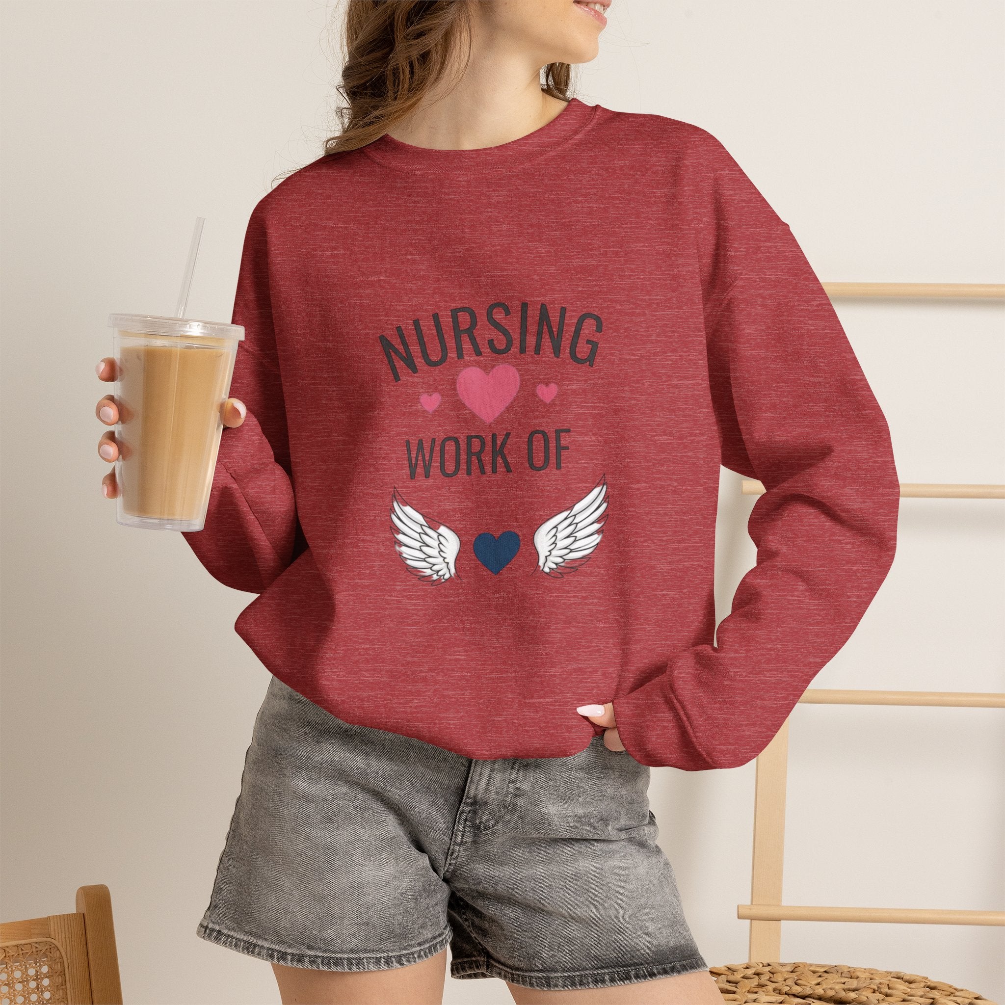Nursing Work of Heart Crewneck Sweatshirt — Nurse Appreciation Pullover
