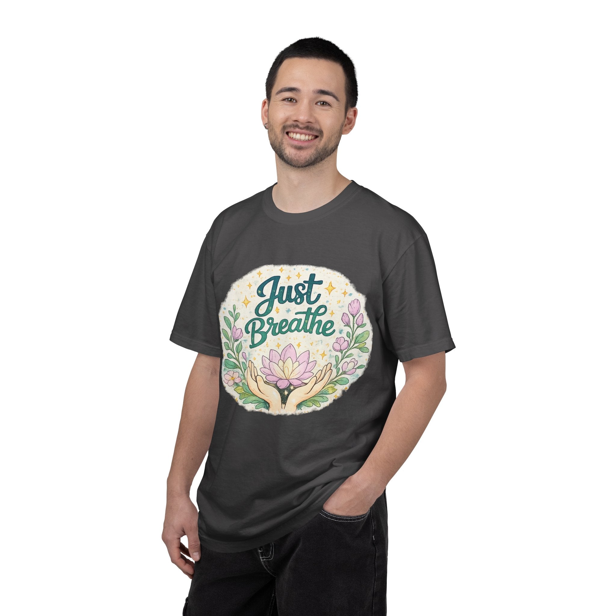 Just Breathe T-Shirt — Floral Lotus Mindfulness Tee