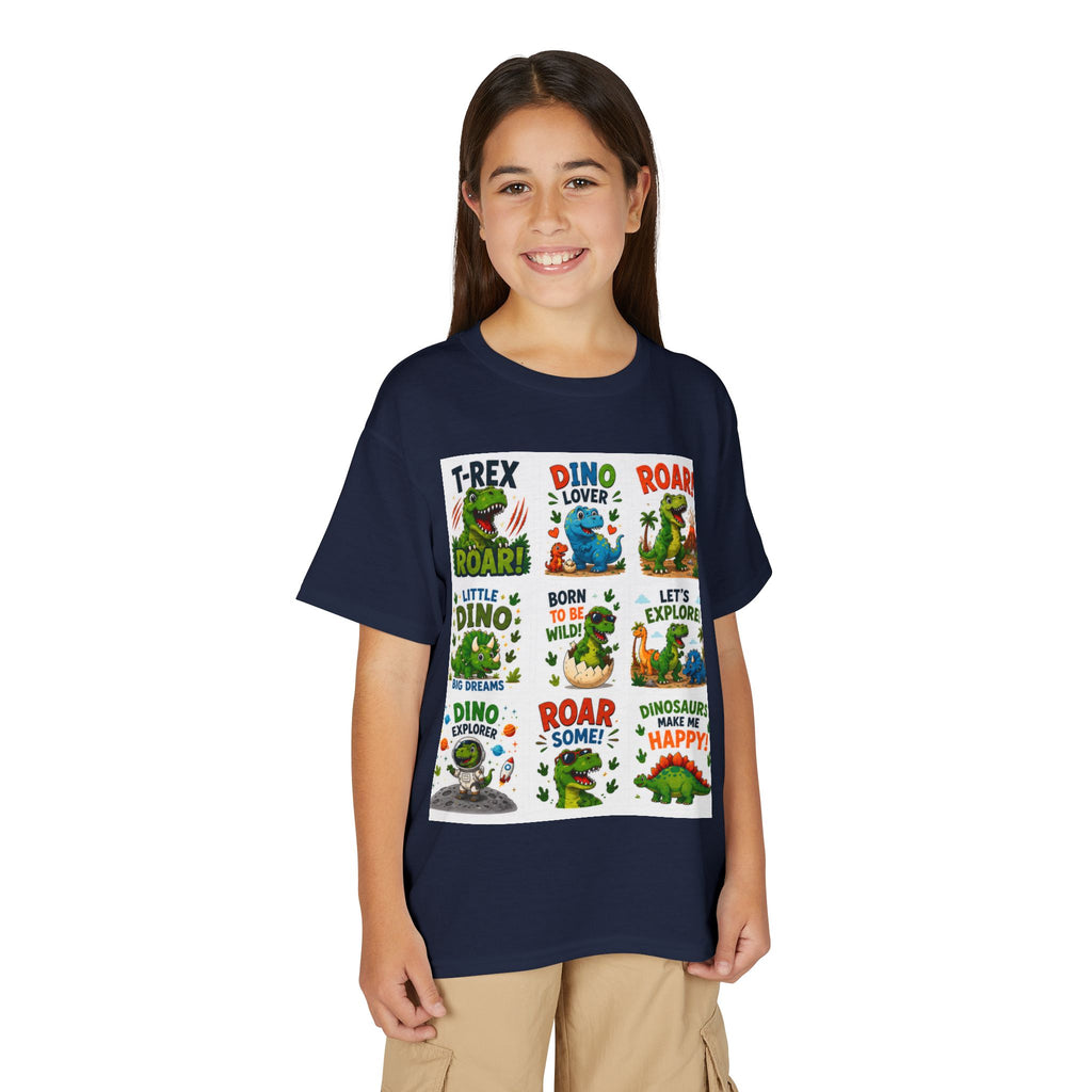Kids Dinosaur T-Shirt — Cute Dino Quotes & Cartoon Grid Design