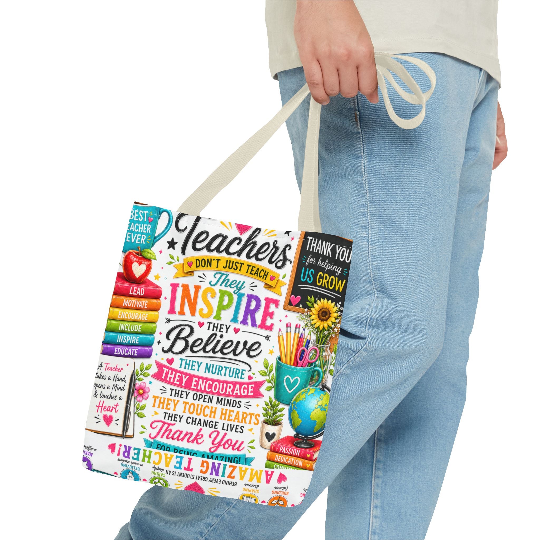 Teacher Appreciation Tote Bag — 'Teachers Inspire, They Believe' All-Over-Print Gift Tote