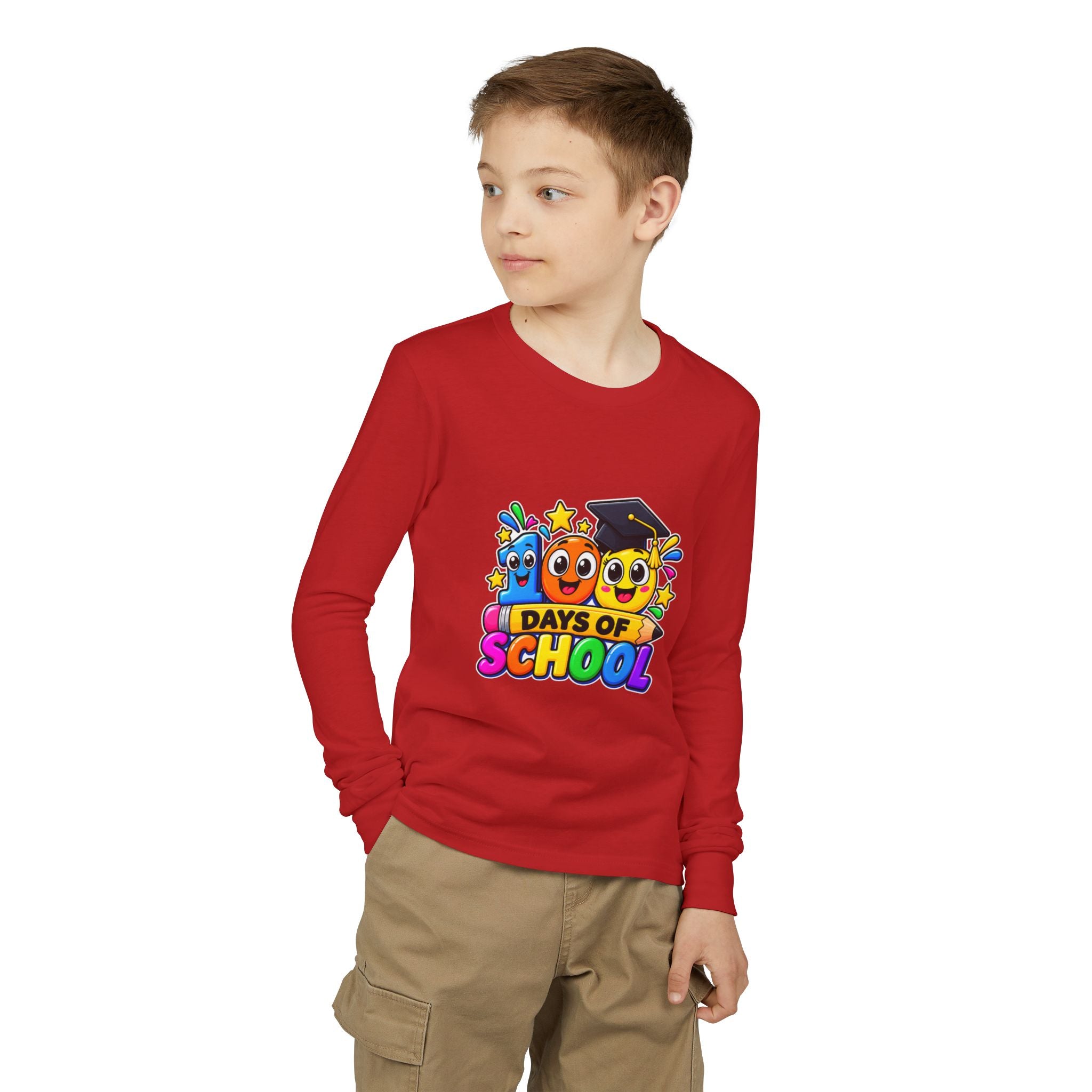100 Days of School Youth Long Sleeve Tee – Colorful Graduation Mascots