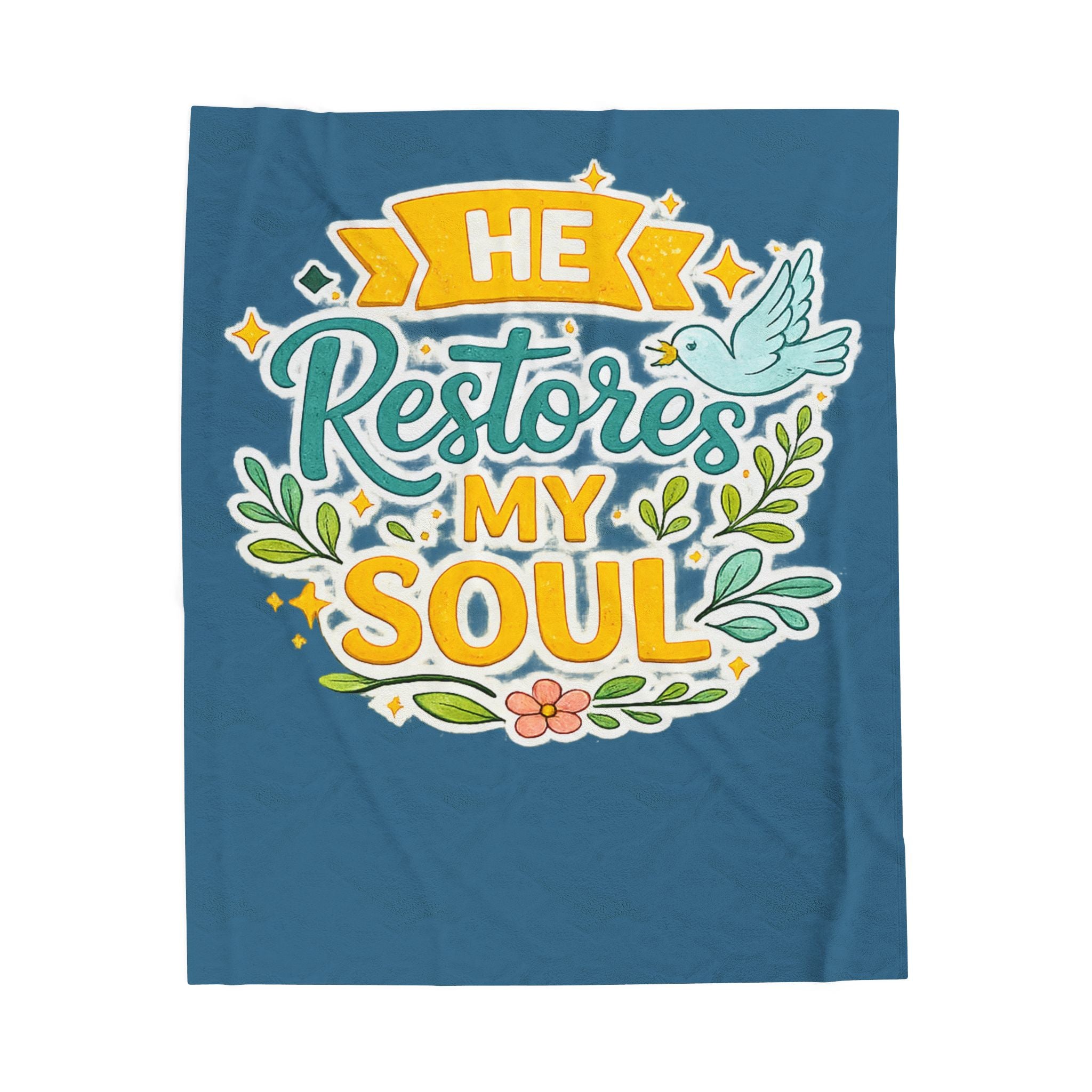 Plush Blanket - "He Restores My Soul" Christian Fleece Throw