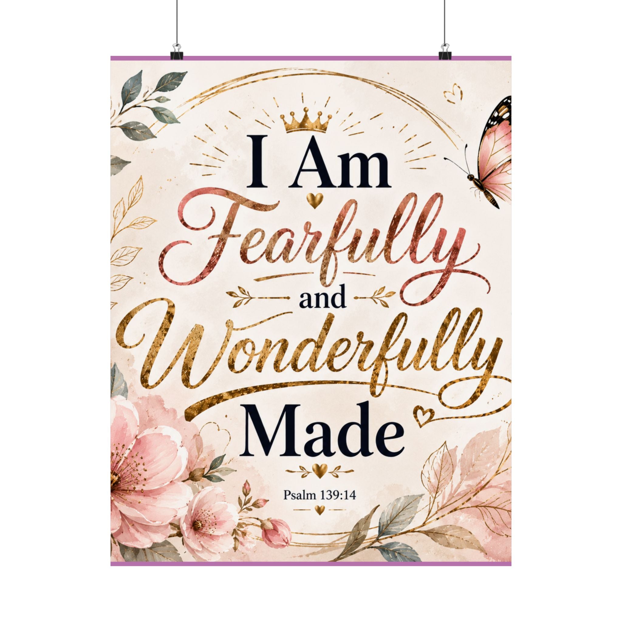 Fearfully & Wonderfully Made Vertical Poster — Inspirational Christian Wall Art (Psalm 139:14)