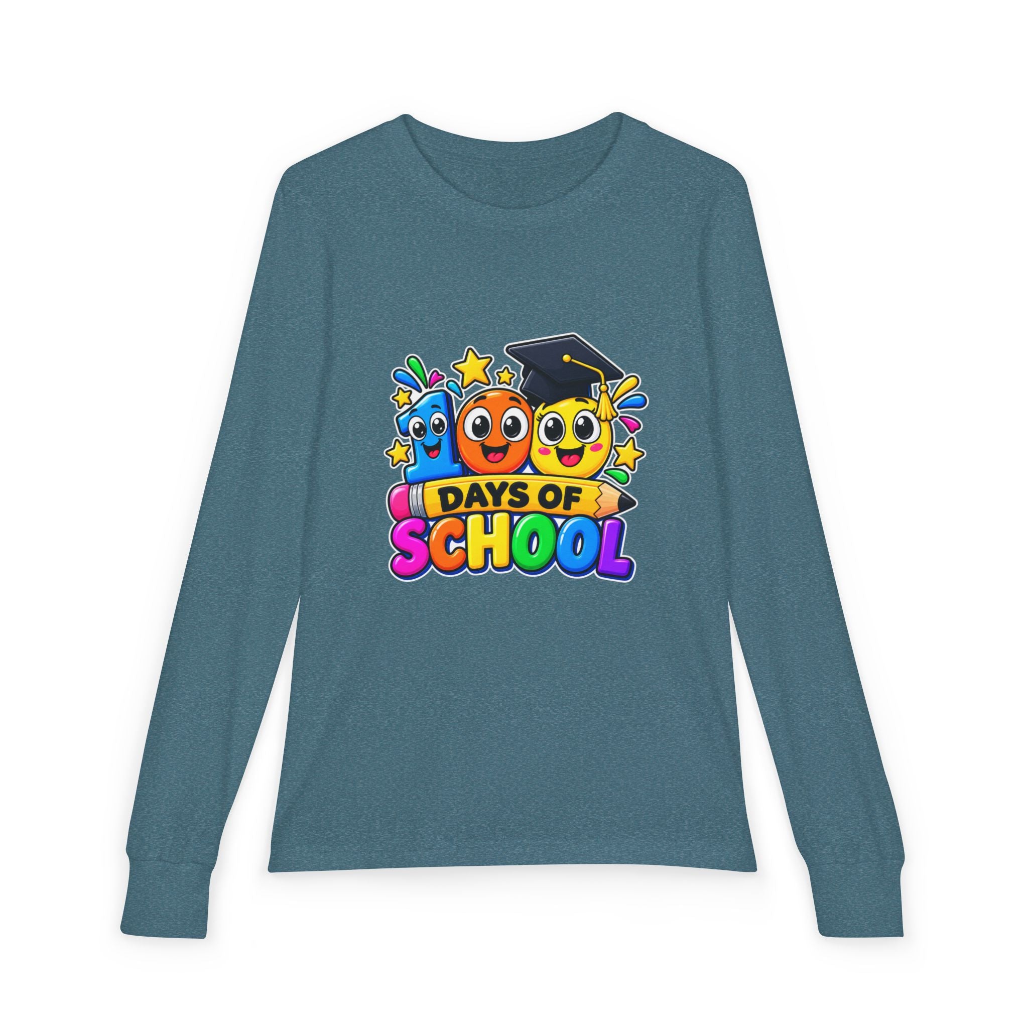 100 Days of School Youth Long Sleeve Tee – Colorful Graduation Mascots
