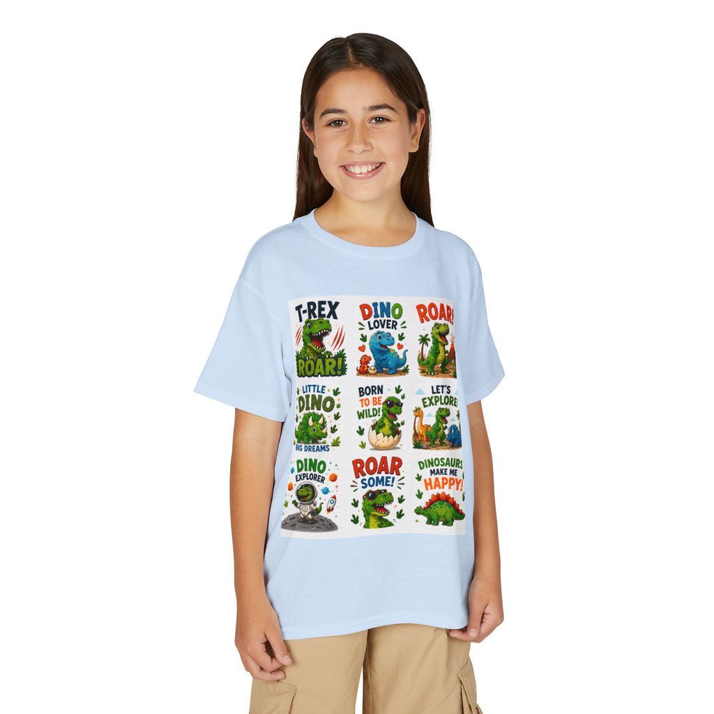 Kids Dinosaur T-Shirt — Cute Dino Quotes & Cartoon Grid Design