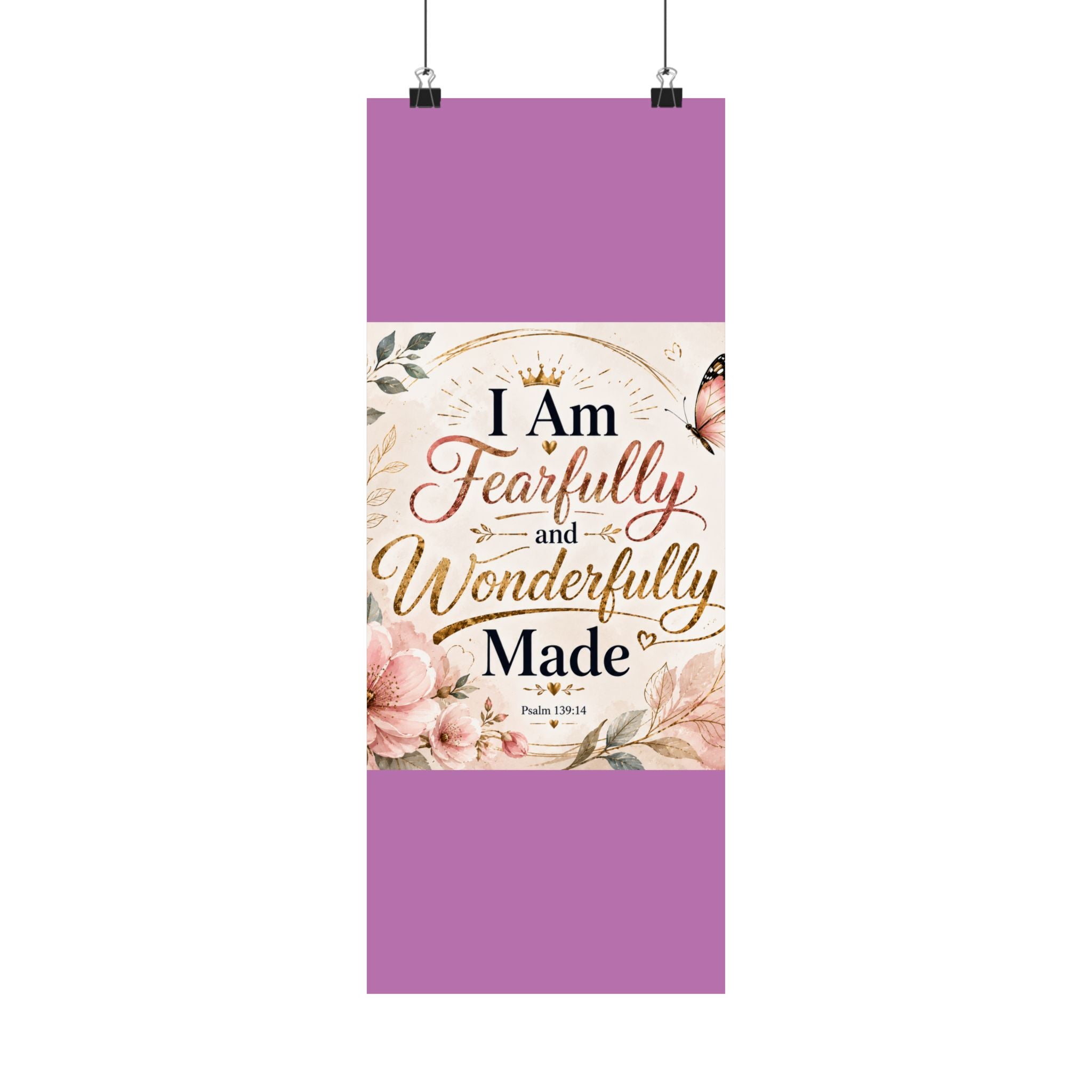 Fearfully & Wonderfully Made Vertical Poster — Inspirational Christian Wall Art (Psalm 139:14)