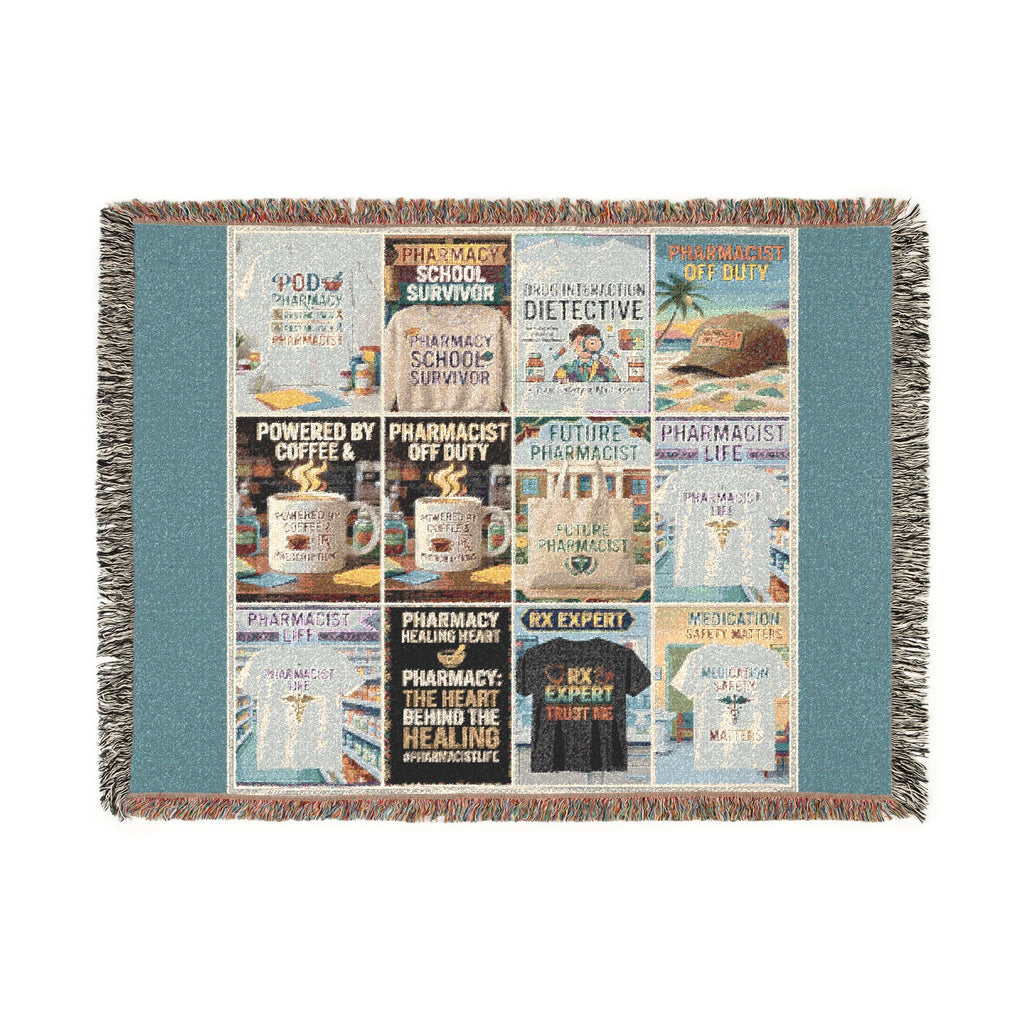 Vintage Travel Poster Woven Blanket — Retro Beach & City Collage Throw — A Great Gift for Pharmacists