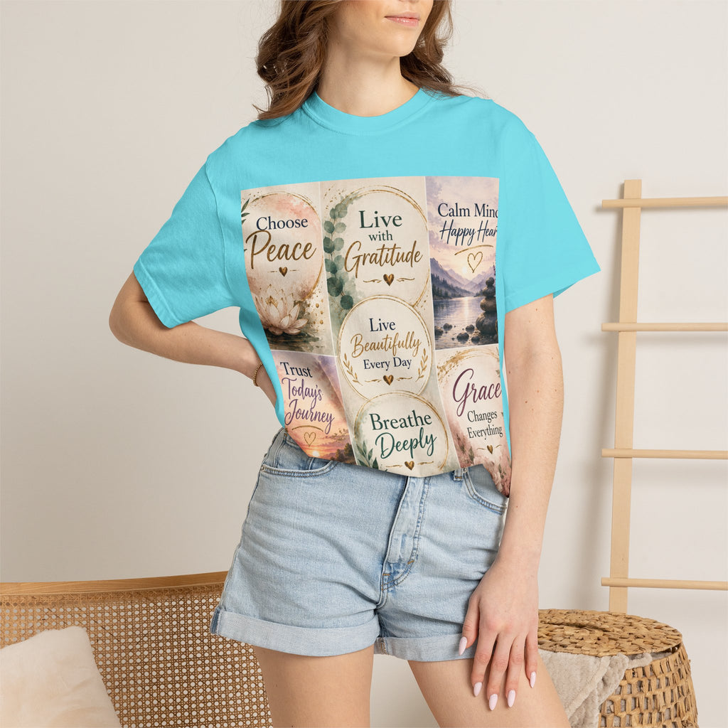 Inspirational Quote T-Shirt — Choose Peace, Live with Gratitude, Breathe Deeply
