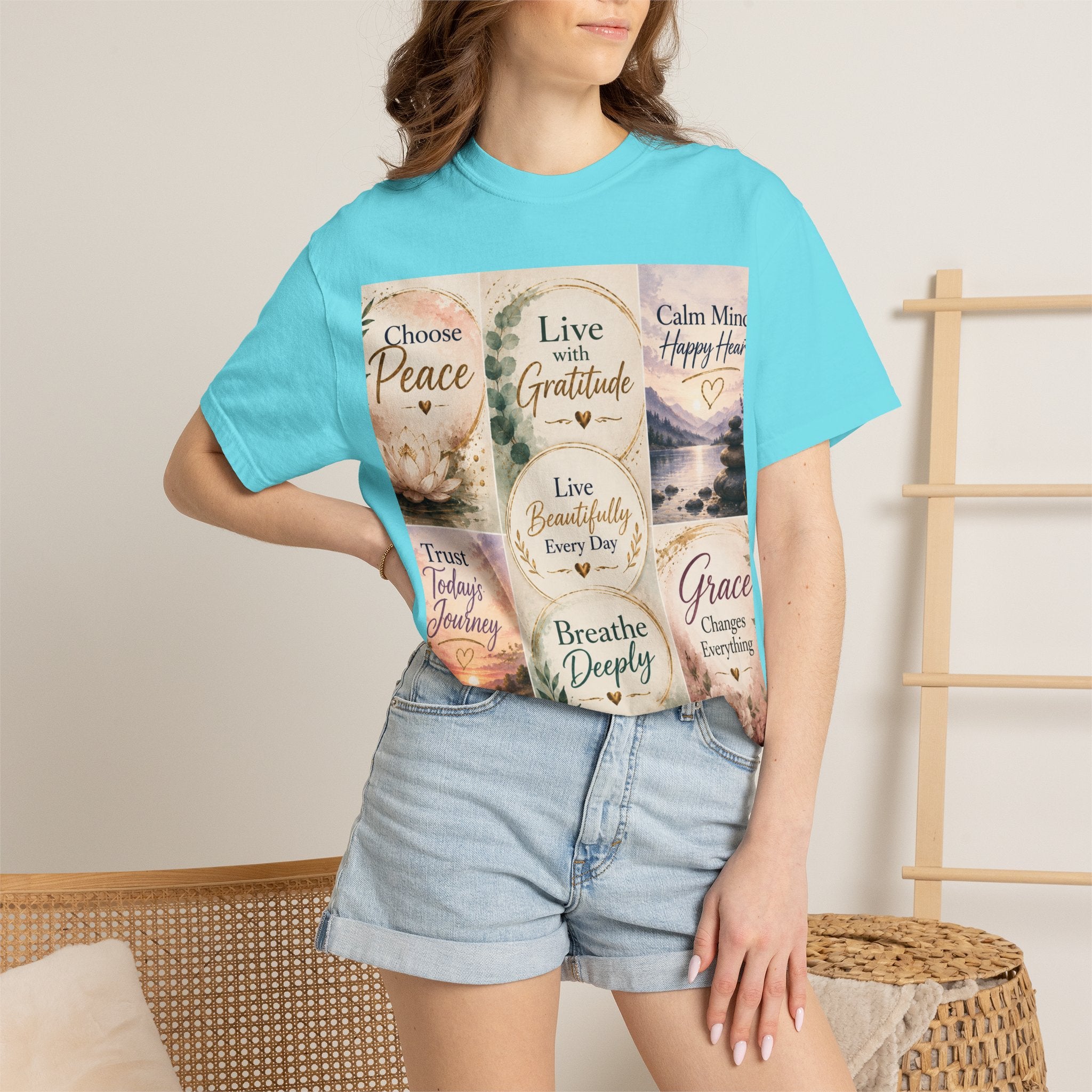 Inspirational Quote T-Shirt — Choose Peace, Live with Gratitude, Breathe Deeply