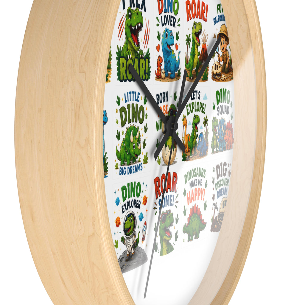 Dinosaur Kids Wall Clock — Colorful Roar & Dino Explorer Design