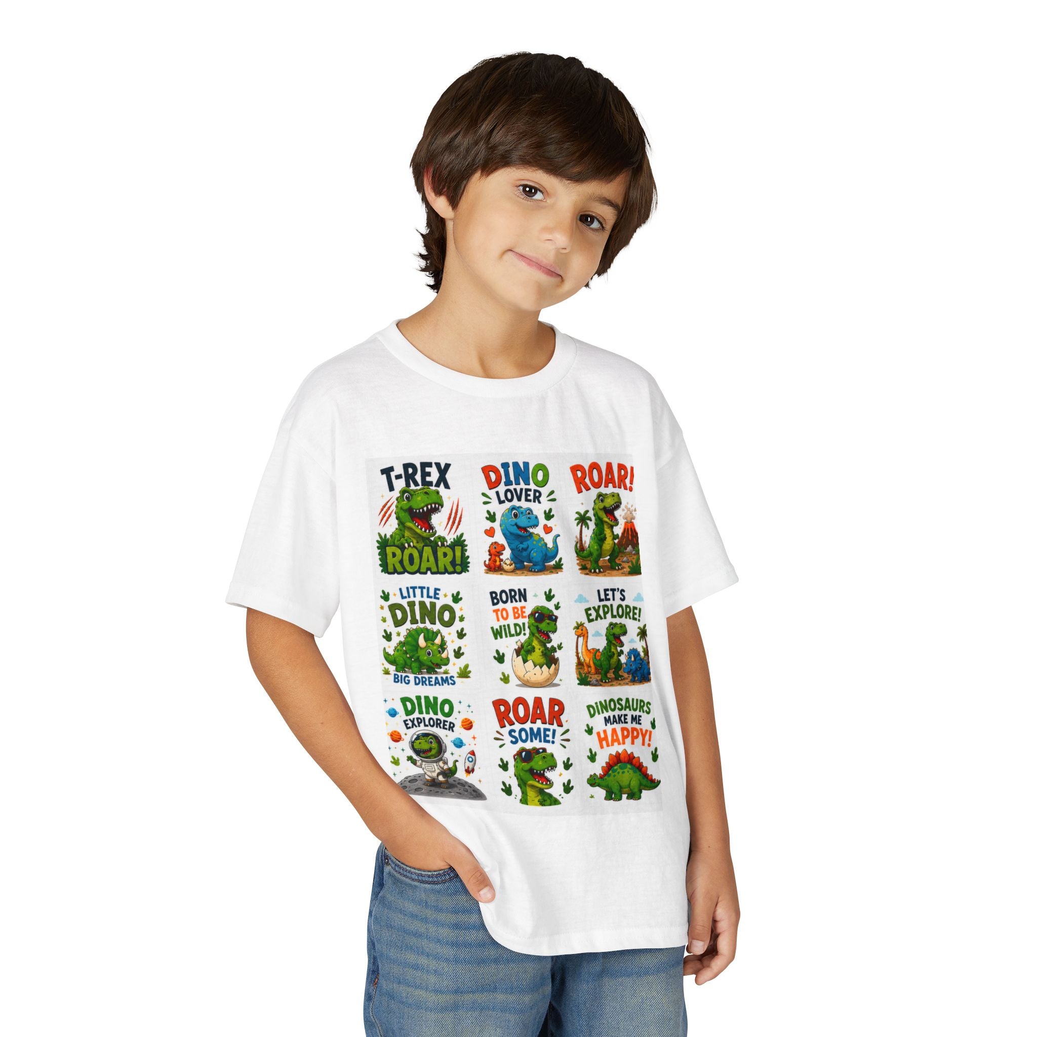 Kids Dinosaur T-Shirt — Cute Dino Quotes & Cartoon Grid Design
