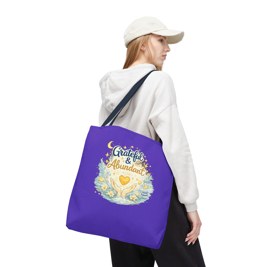 Grateful & Abundant Purple Tote Bag — Inspirational Everyday Shopper