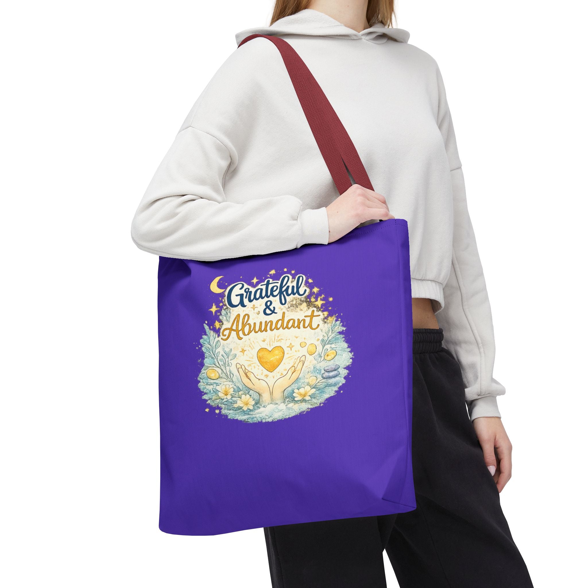 Grateful & Abundant Purple Tote Bag — Inspirational Everyday Shopper