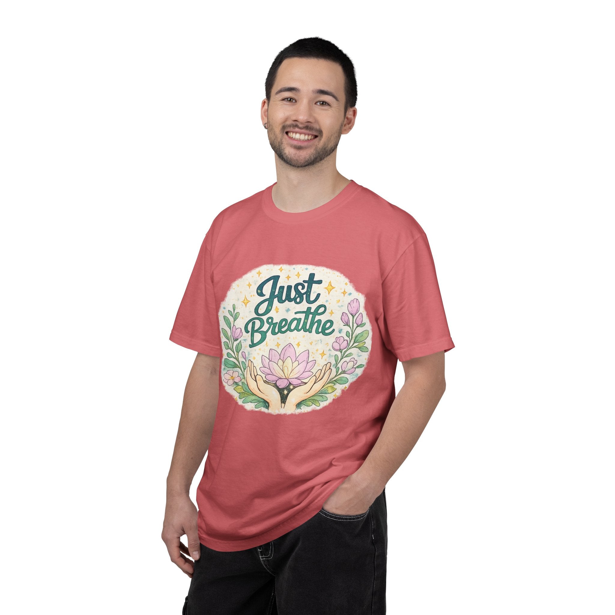 Just Breathe T-Shirt — Floral Lotus Mindfulness Tee