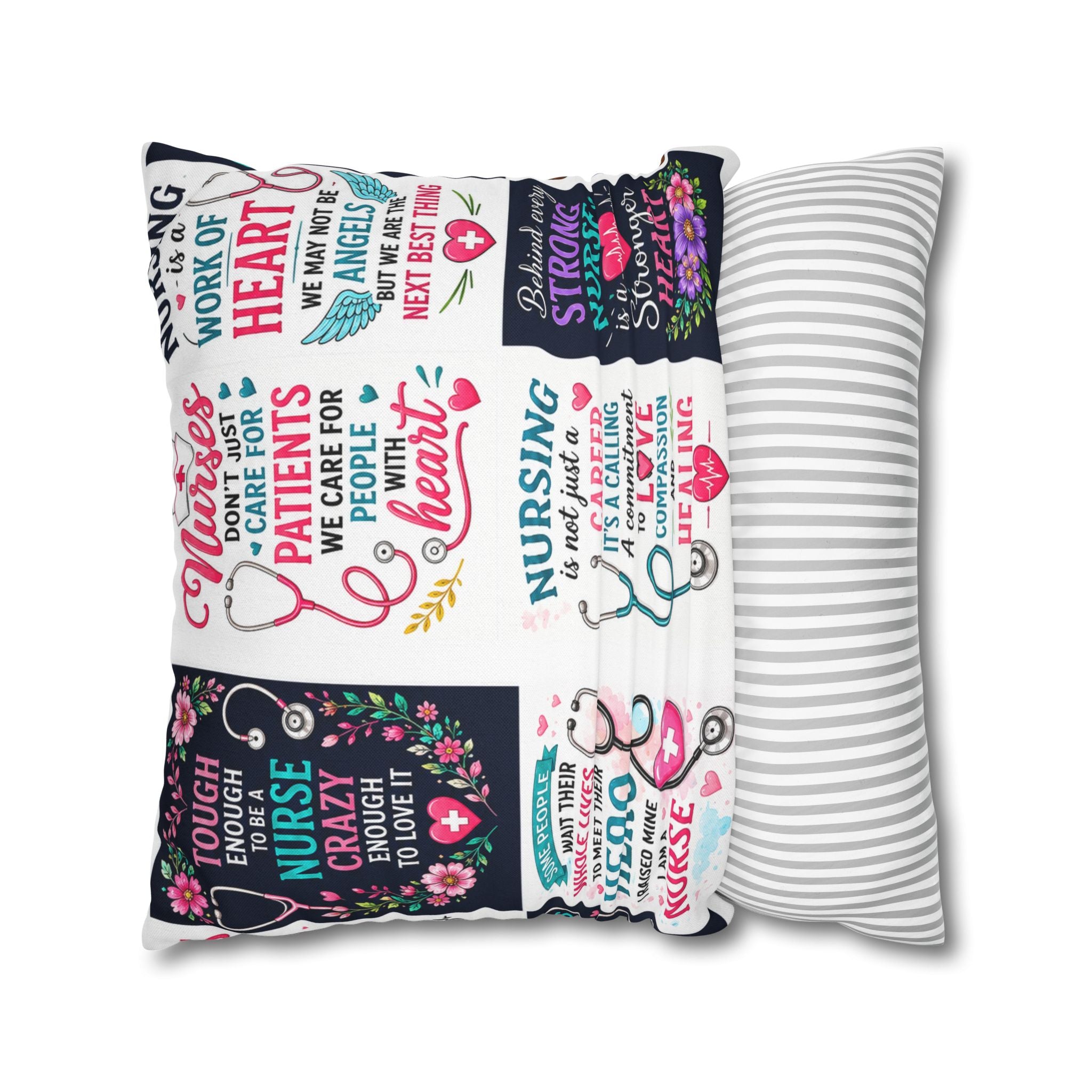Nurse Quotes Patchwork Square Pillowcase — Inspirational Nursing Gifts
