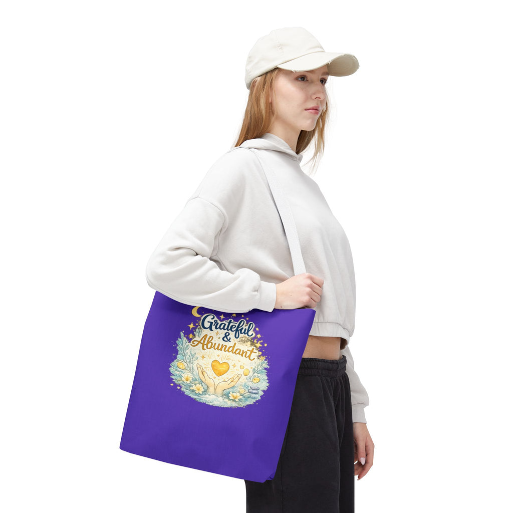 Grateful & Abundant Purple Tote Bag — Inspirational Everyday Shopper