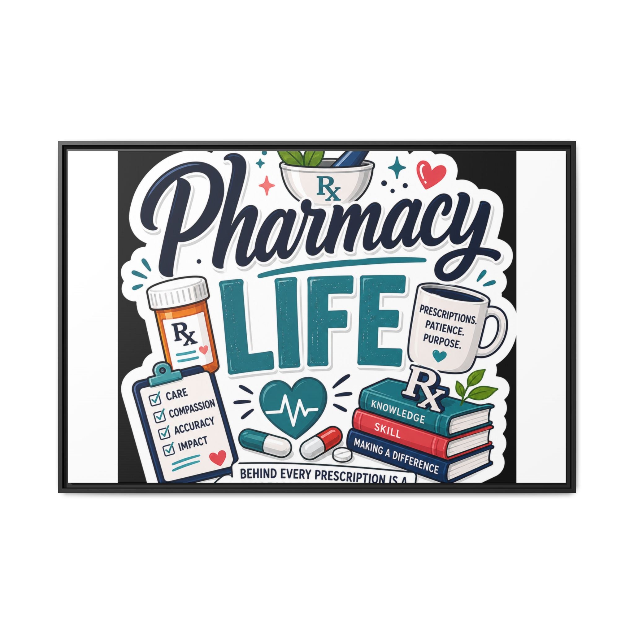 Pharmacy Life Framed Canvas Art — Colorful Pharmacist Wall Decor