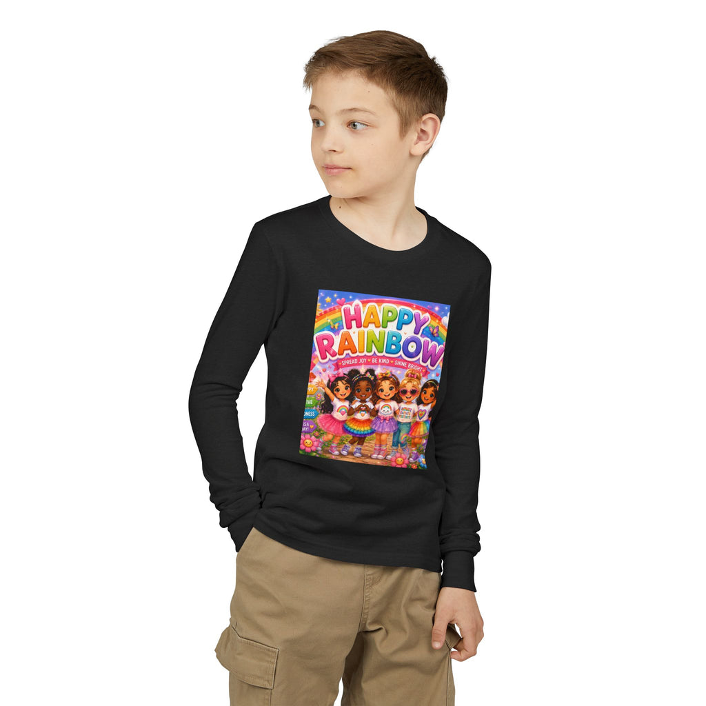 Happy Rainbow Kids Long Sleeve Tee — Cute Multiracial Doll Graphic