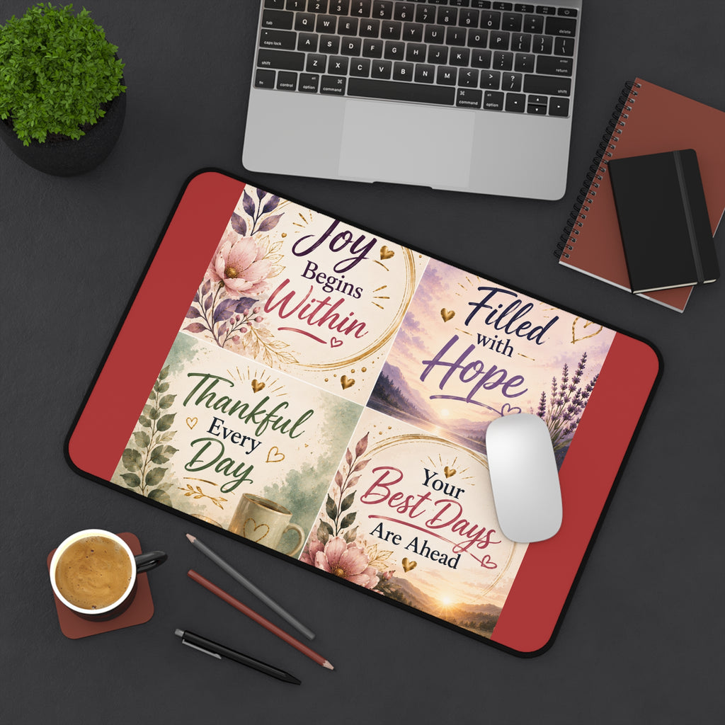 Inspirational Desk Mat — Joy Begins Within, Filled with Hope, Thankful Every Day, Your Best Days Are Ahead