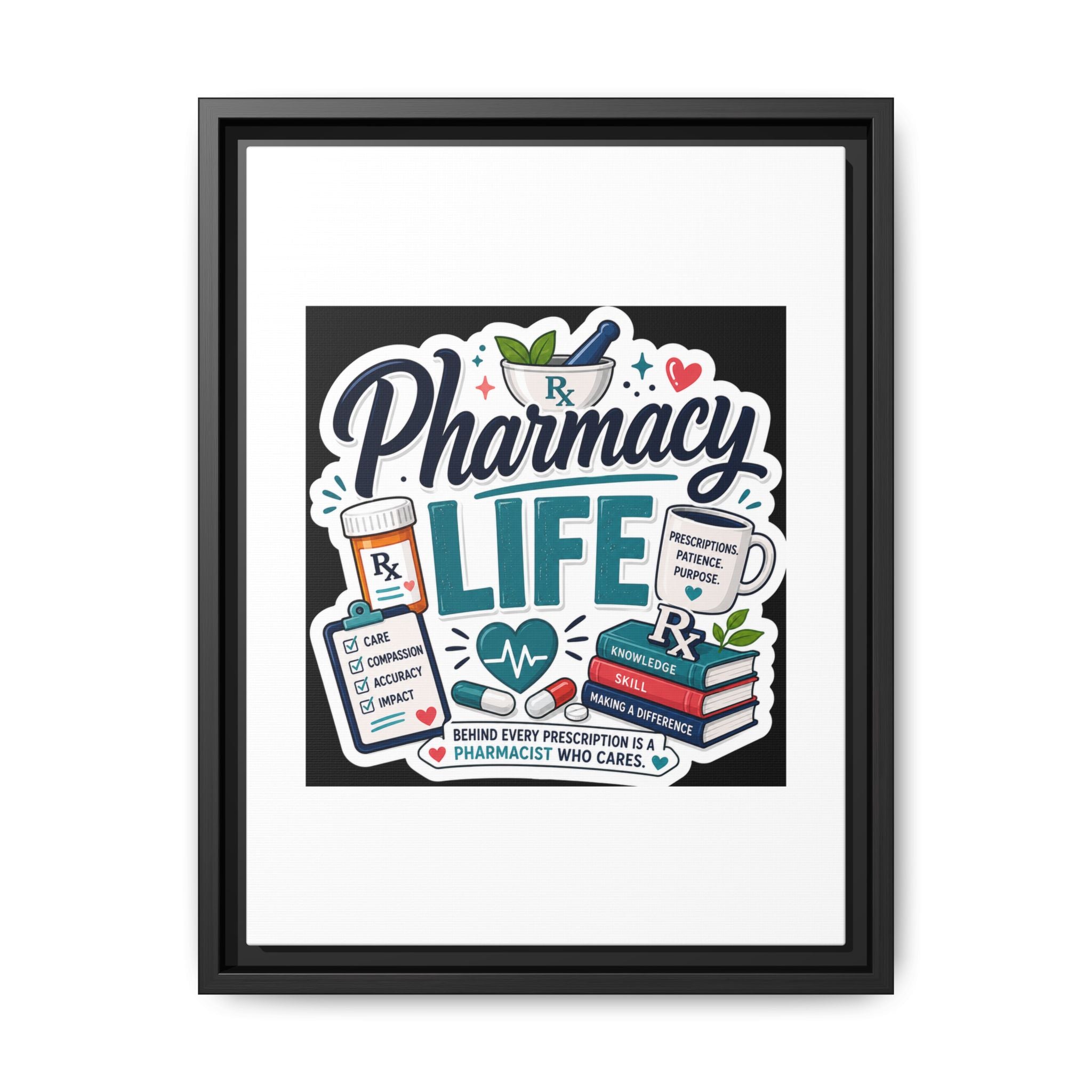 Pharmacy Life Framed Canvas Art — Colorful Pharmacist Wall Decor
