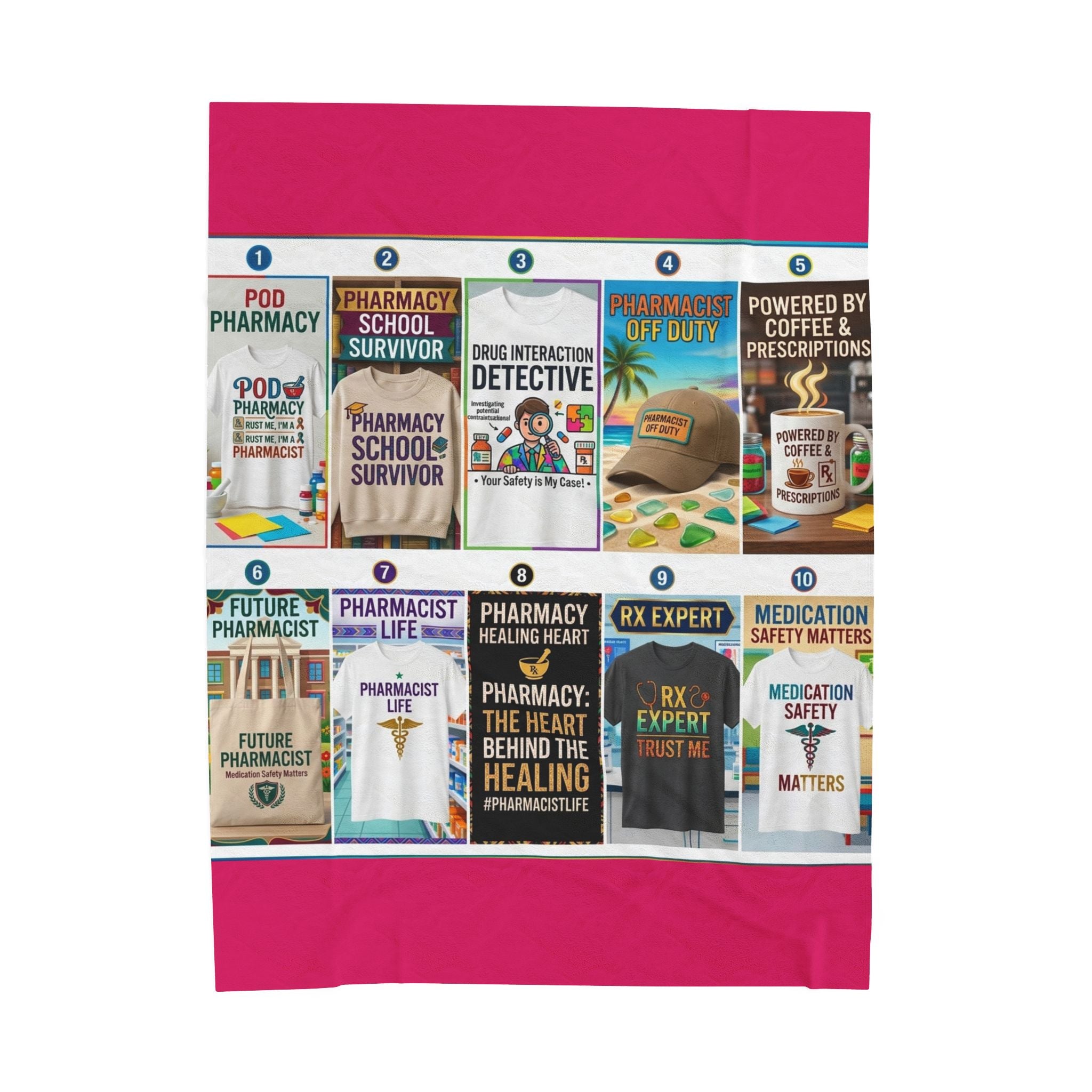 Pharmacist Gifts Velveteen Plush Blanket – Funny Pharmacy Slogans Collage Throw for Pharmacists