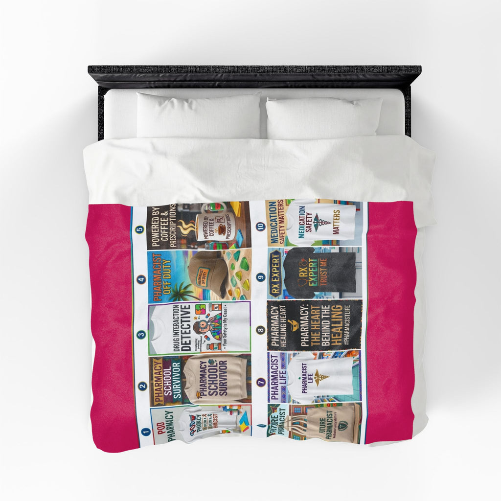Pharmacist Gifts Velveteen Plush Blanket – Funny Pharmacy Slogans Collage Throw for Pharmacists