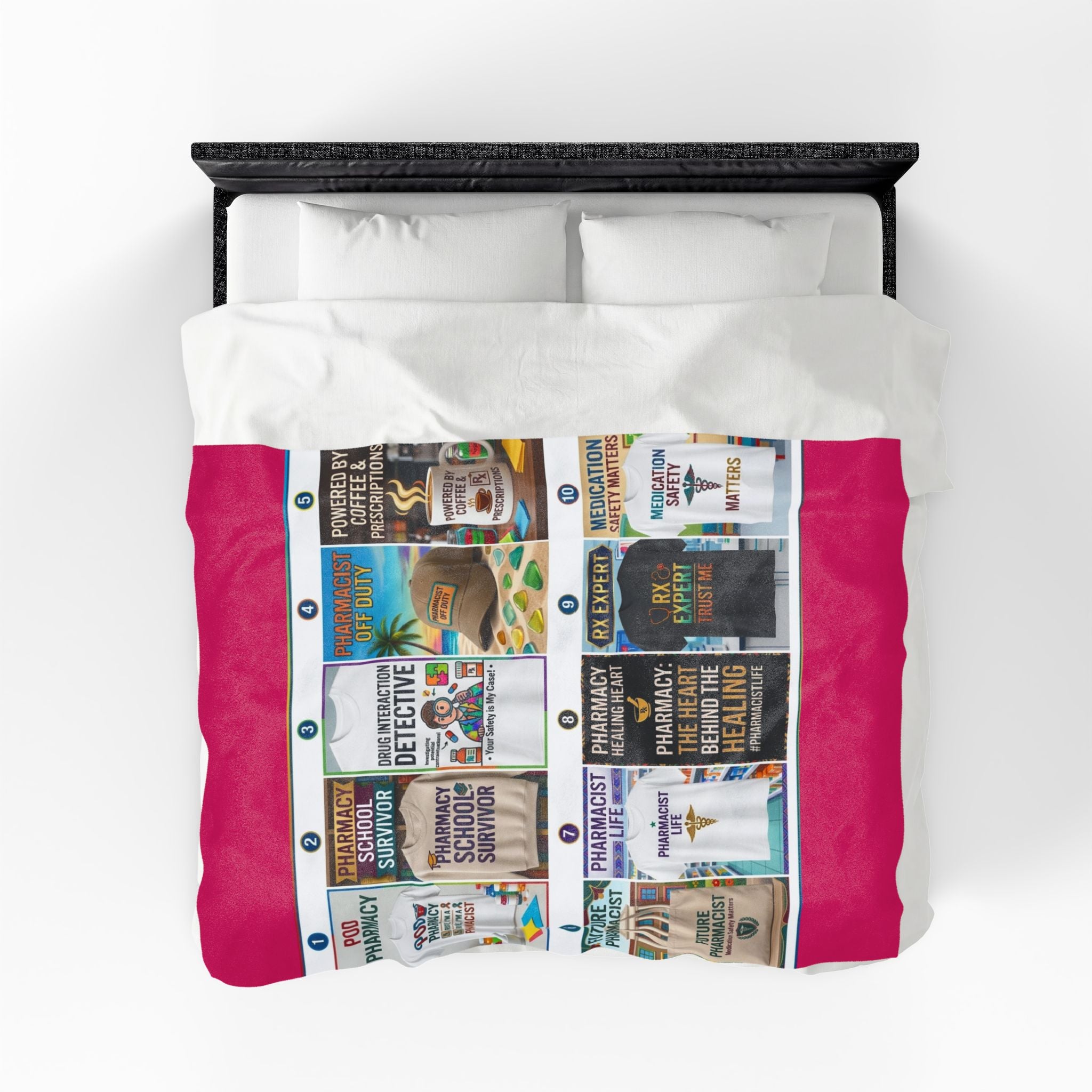 Pharmacist Gifts Velveteen Plush Blanket – Funny Pharmacy Slogans Collage Throw for Pharmacists