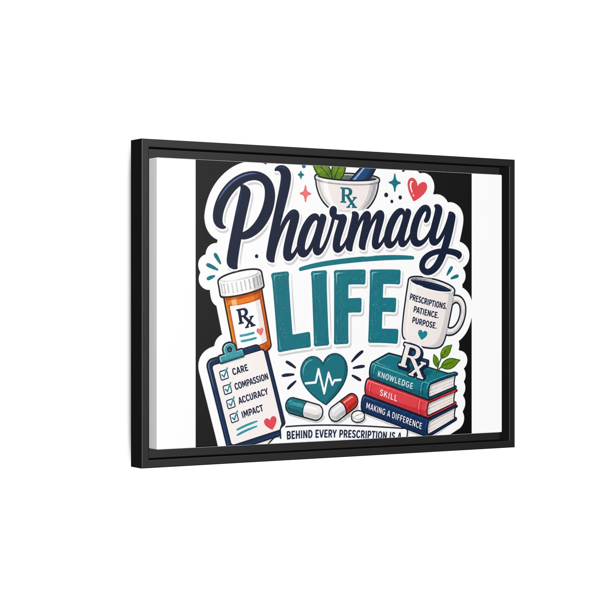 Pharmacy Life Framed Canvas Art — Colorful Pharmacist Wall Decor