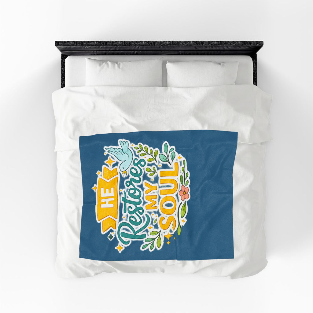 Plush Blanket - "He Restores My Soul" Christian Fleece Throw
