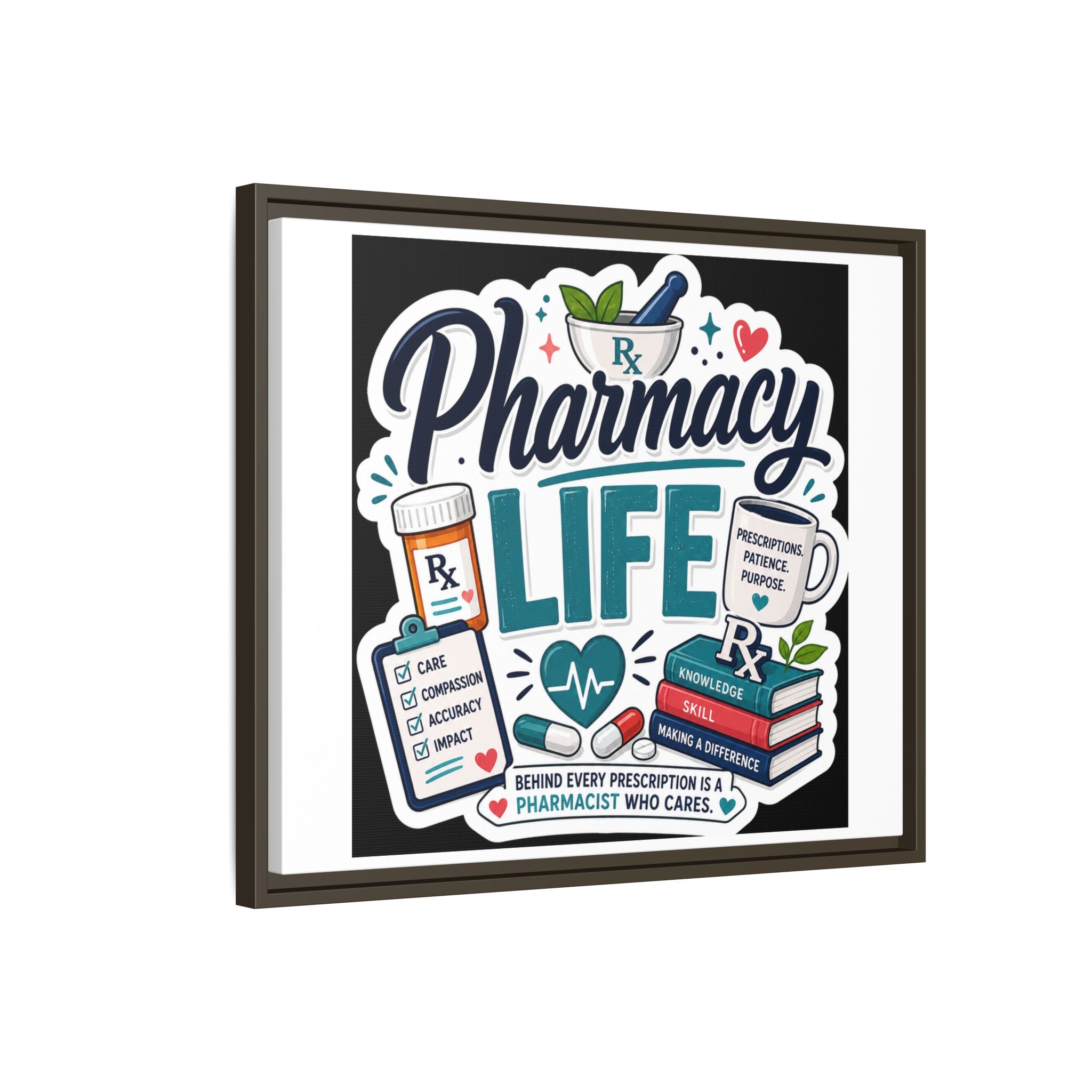 Pharmacy Life Framed Canvas Art — Colorful Pharmacist Wall Decor