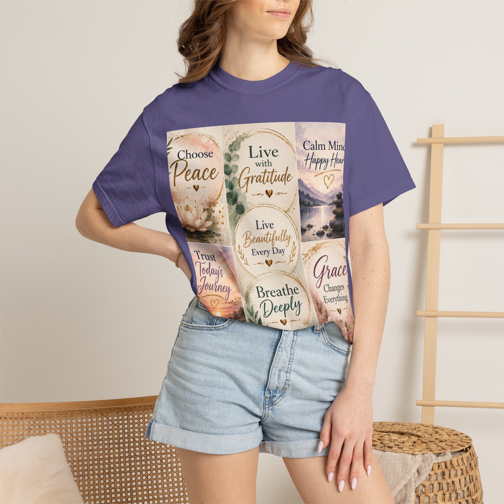 Inspirational Quote T-Shirt — Choose Peace, Live with Gratitude, Breathe Deeply