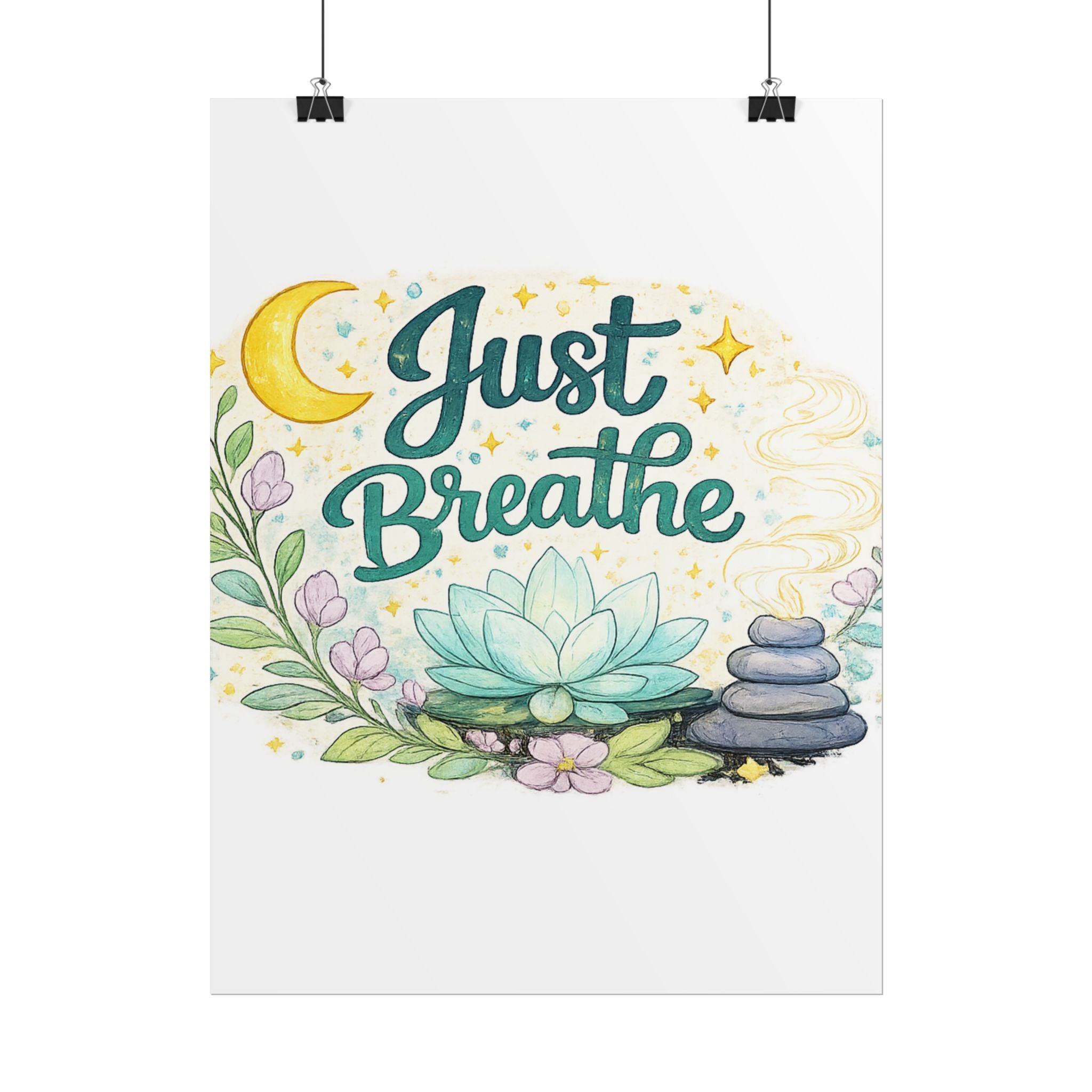 Just Breathe Poster — Calming Yoga & Meditation Wall Art