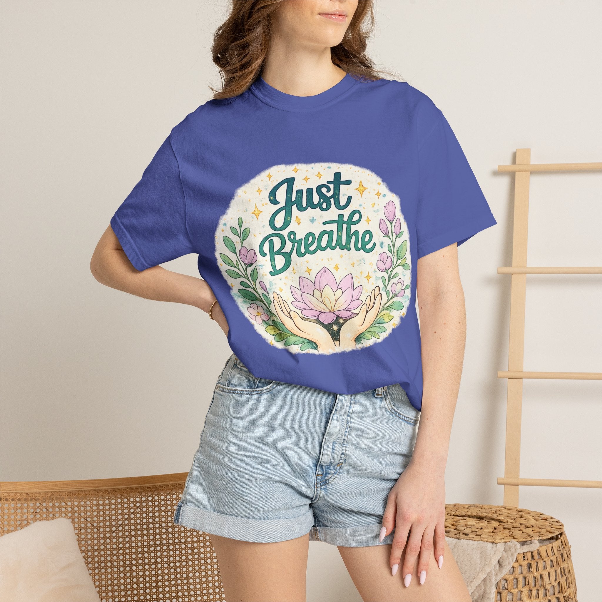 Just Breathe T-Shirt — Floral Lotus Mindfulness Tee