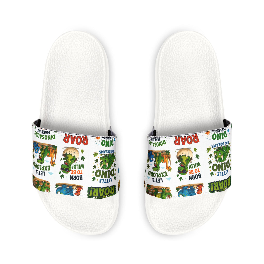 Youth Dino Slides — Removable-Strap Kids Sandals with Cute Dinosaur Print